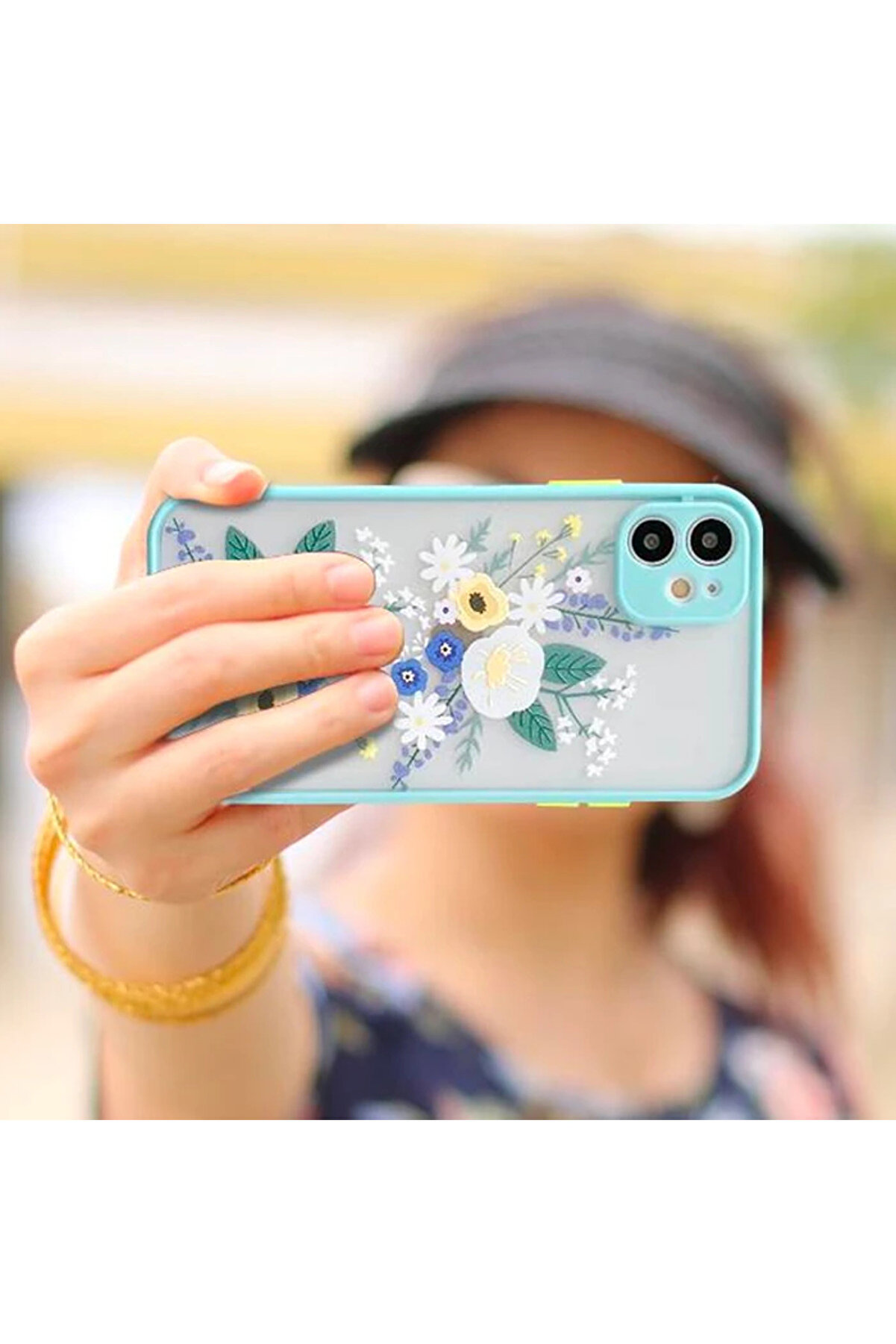 İphone 12 6.1İnç Kamera Korumalı Çi̇çek Desenli̇ Si̇li̇kon Kılıf-(5775) - Gms7053-5054