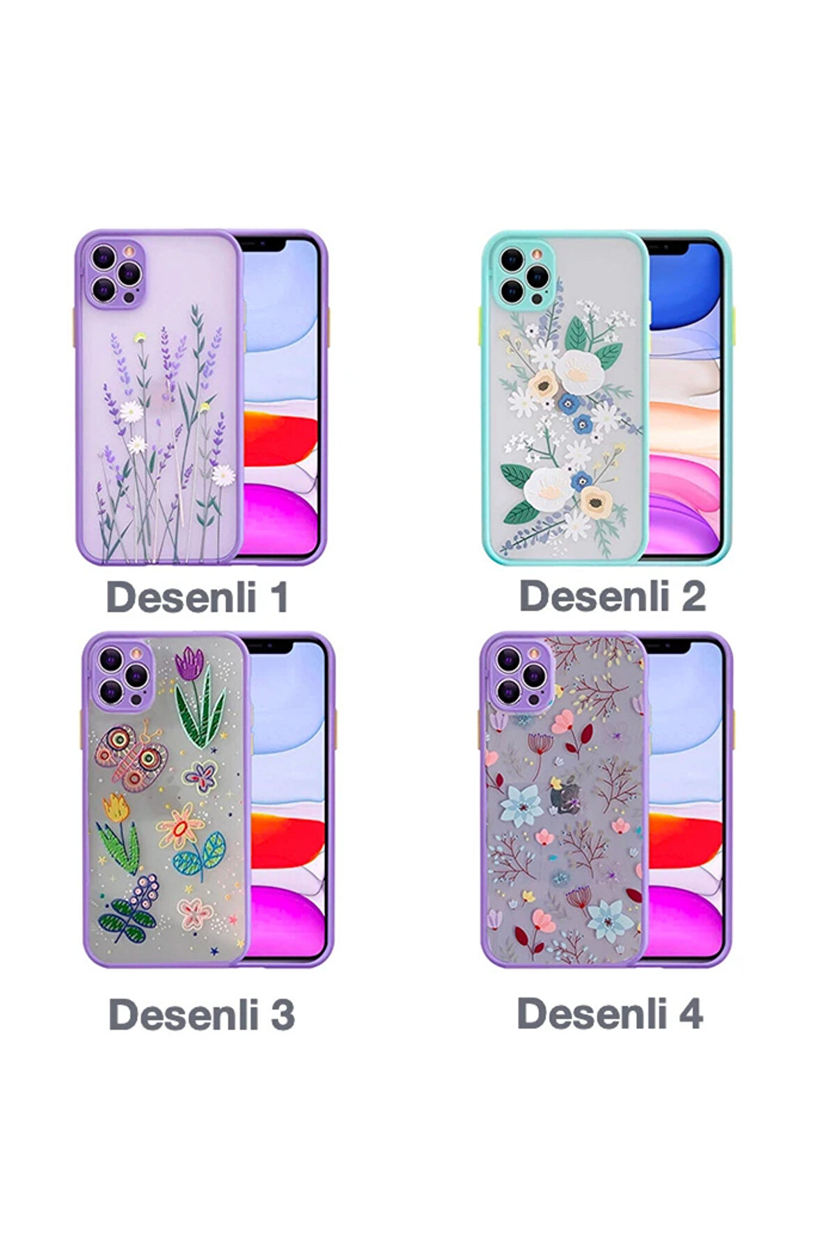 İphone 12 Pro Max 6.7İn&ccedil; Kamera Korumalı &Ccedil;i̇&ccedil;ek Desenli̇ Si̇li̇kon Kılıf-(1903 - Dropx4034-6586