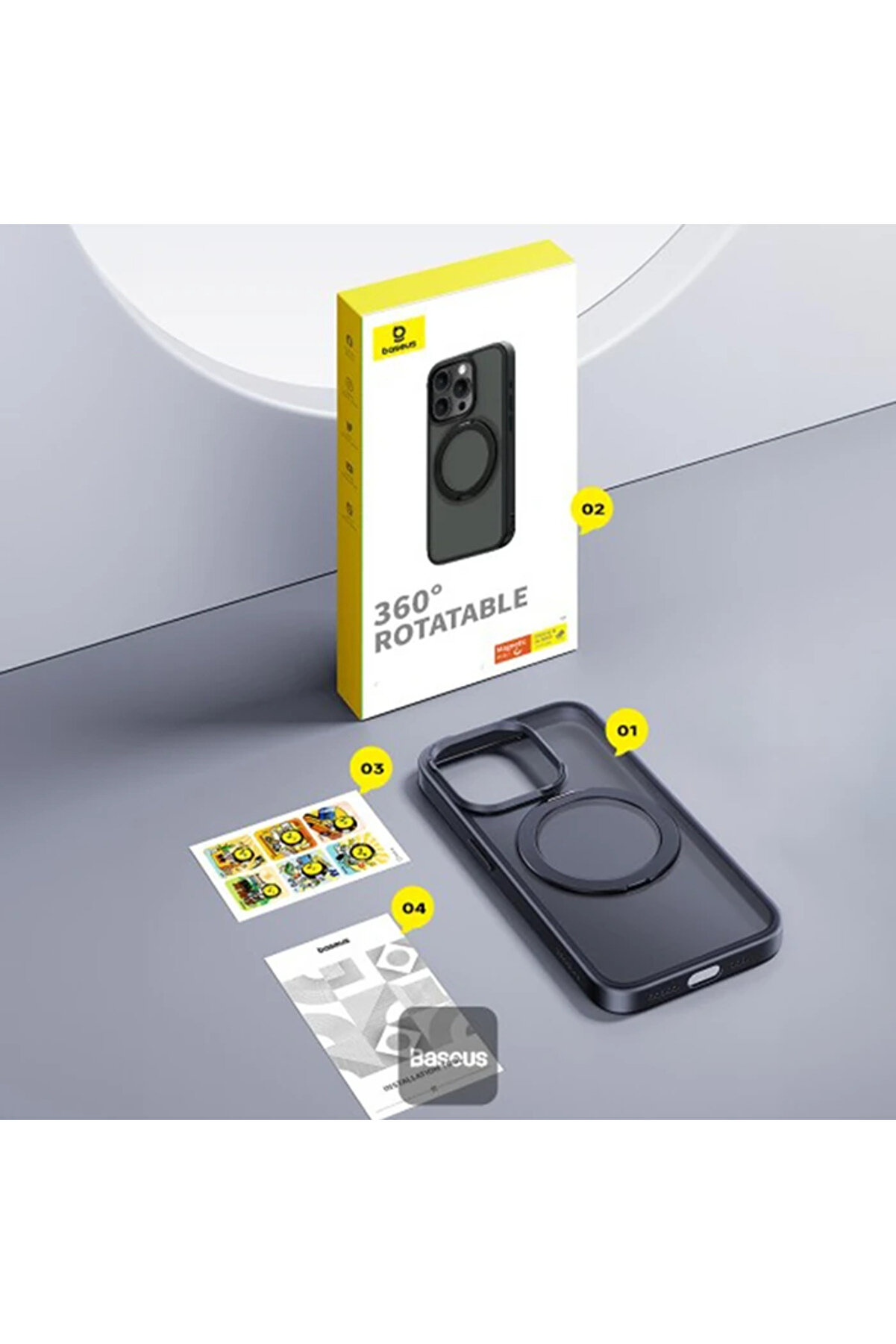 İphone 15 Pro Skyri̇ng Seri̇si̇ Standlı Magsafe Manyeti̇k Kılıf + Tempered Ekran Koru - Gms4936-4519