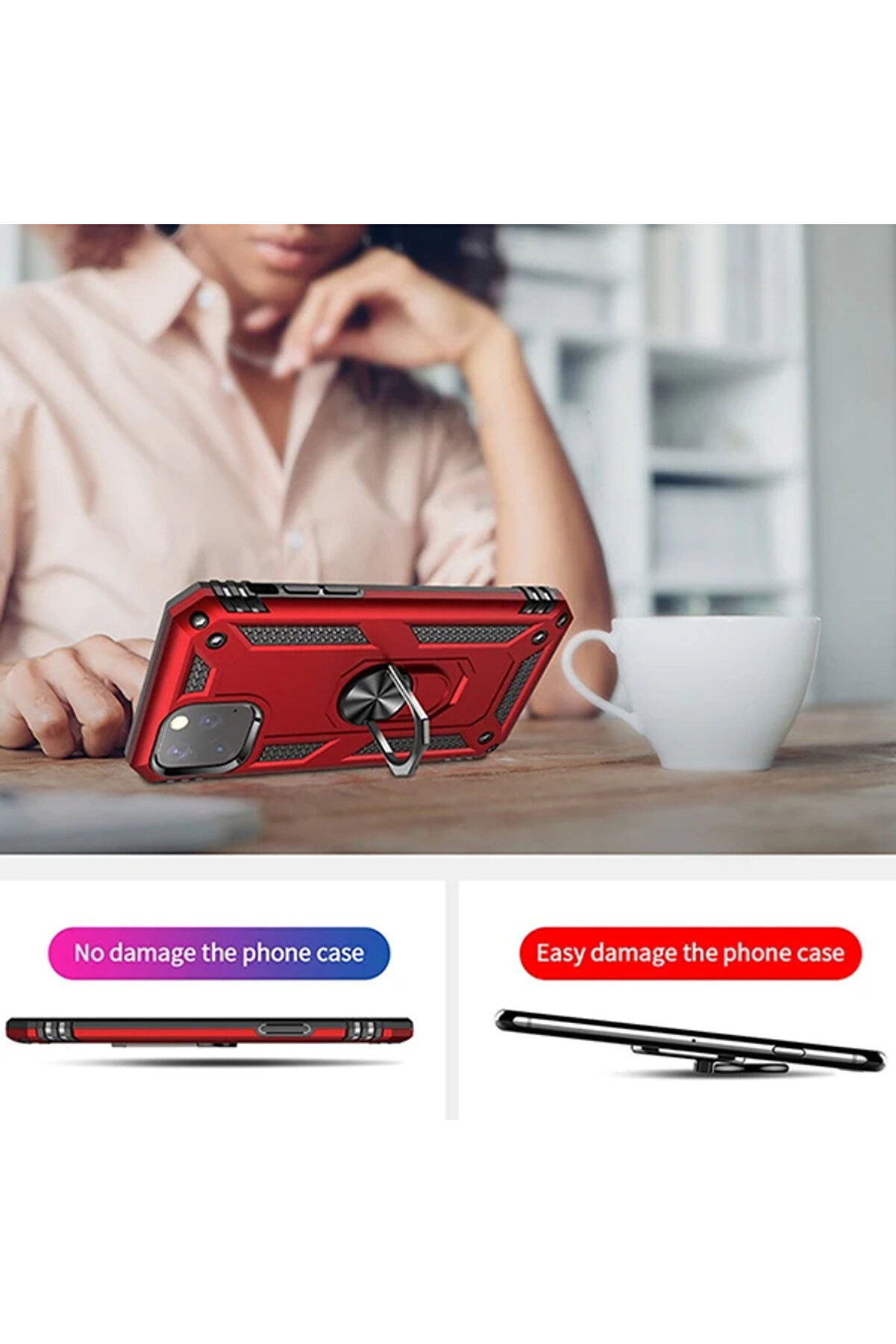 Ally İphone 11 Pro 5.8 İnch Yüzüklü Kılıf Armor Shockproof Ri̇ng Kılıf-(19 - Dropx8363-9025