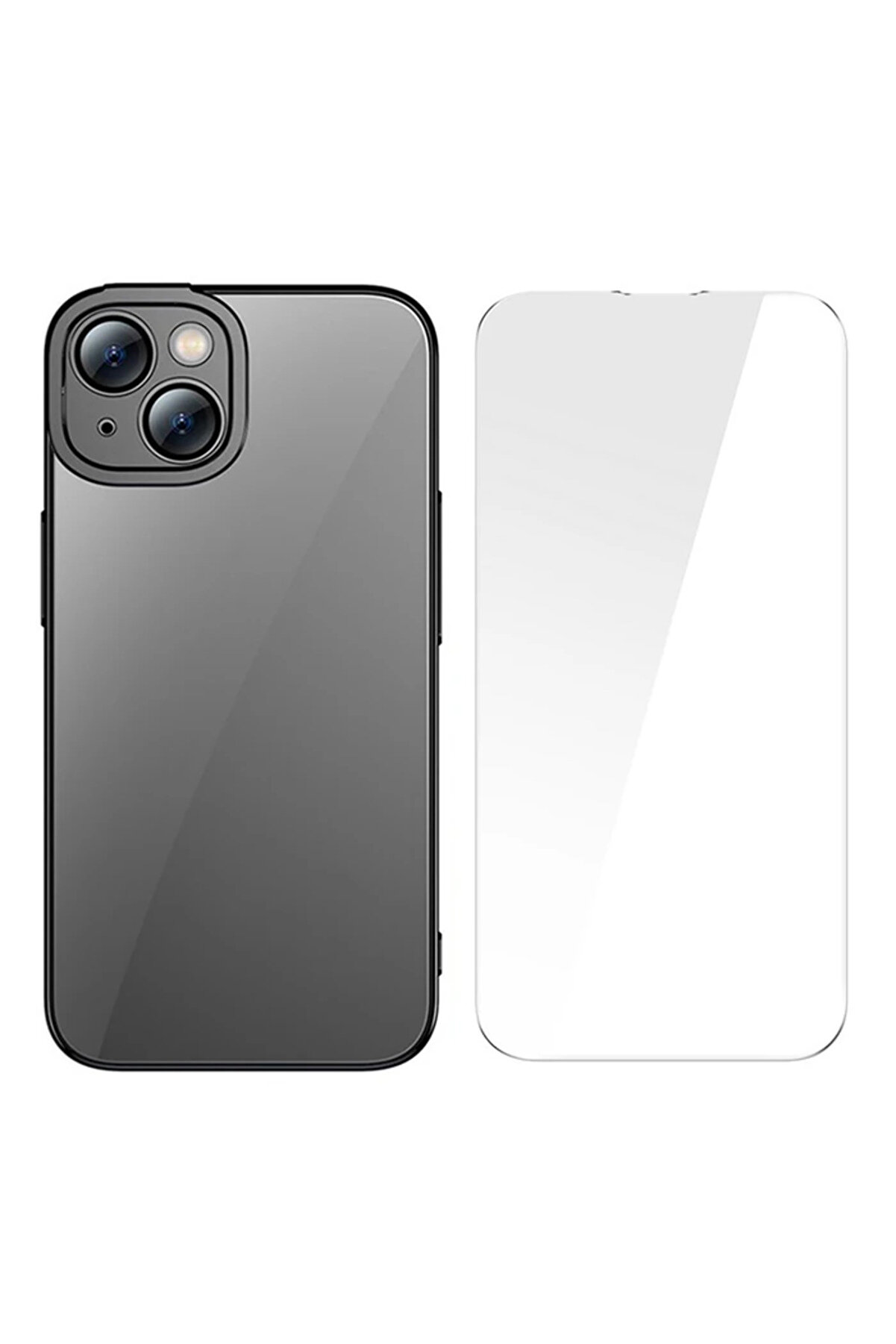 gizmurstore Glitter iPhone 14 6.1 Renkli Kenar Silikon Kılıf + Tempered Ekran Koruyucu Set-(57 - GMS7641-7295