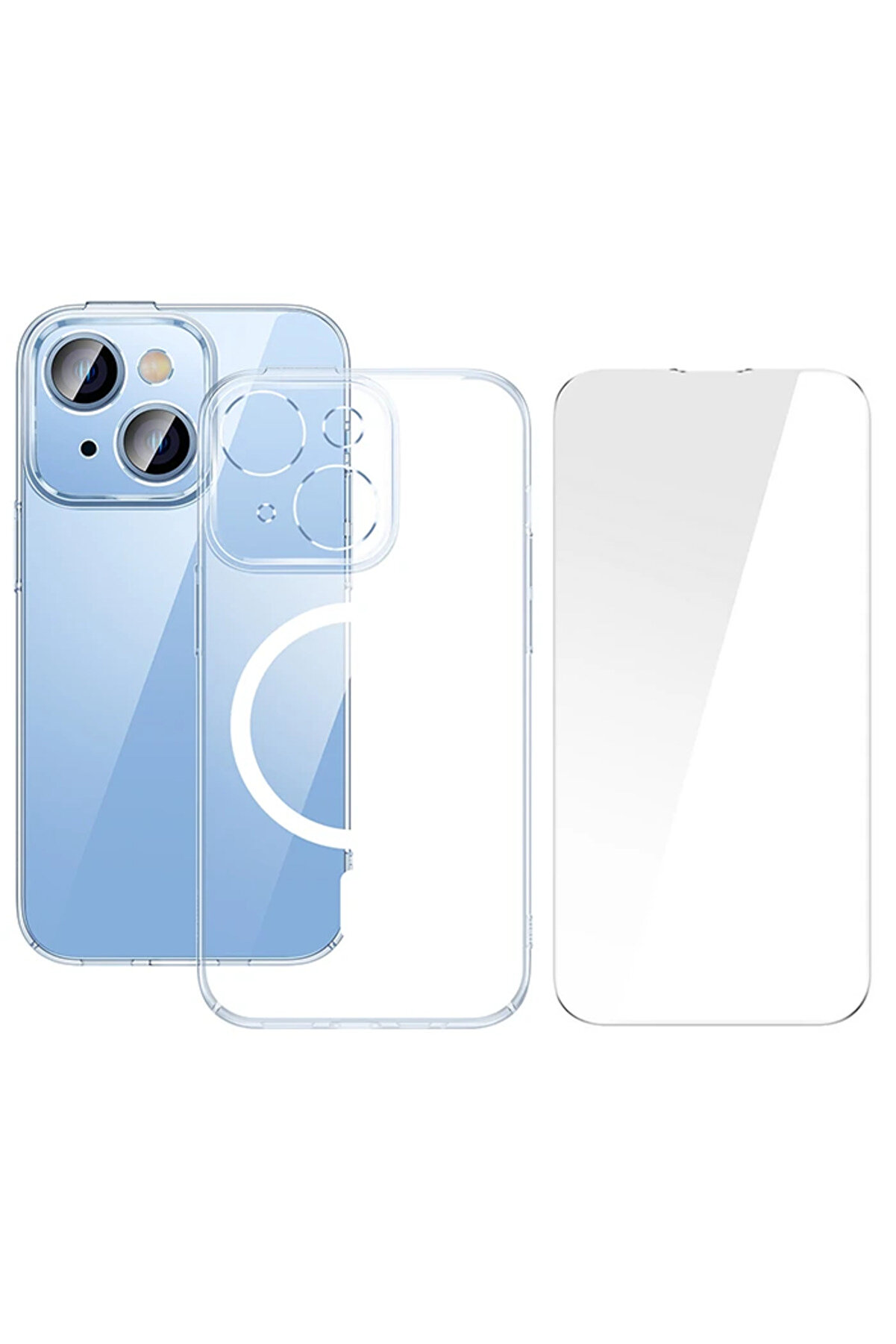 CepteToptan Crystal iPhone 14 6.1 Magsafe Silikon Kılıf + Tempered Ekran Koruyucu Set-(190 - DROPX7395-4885