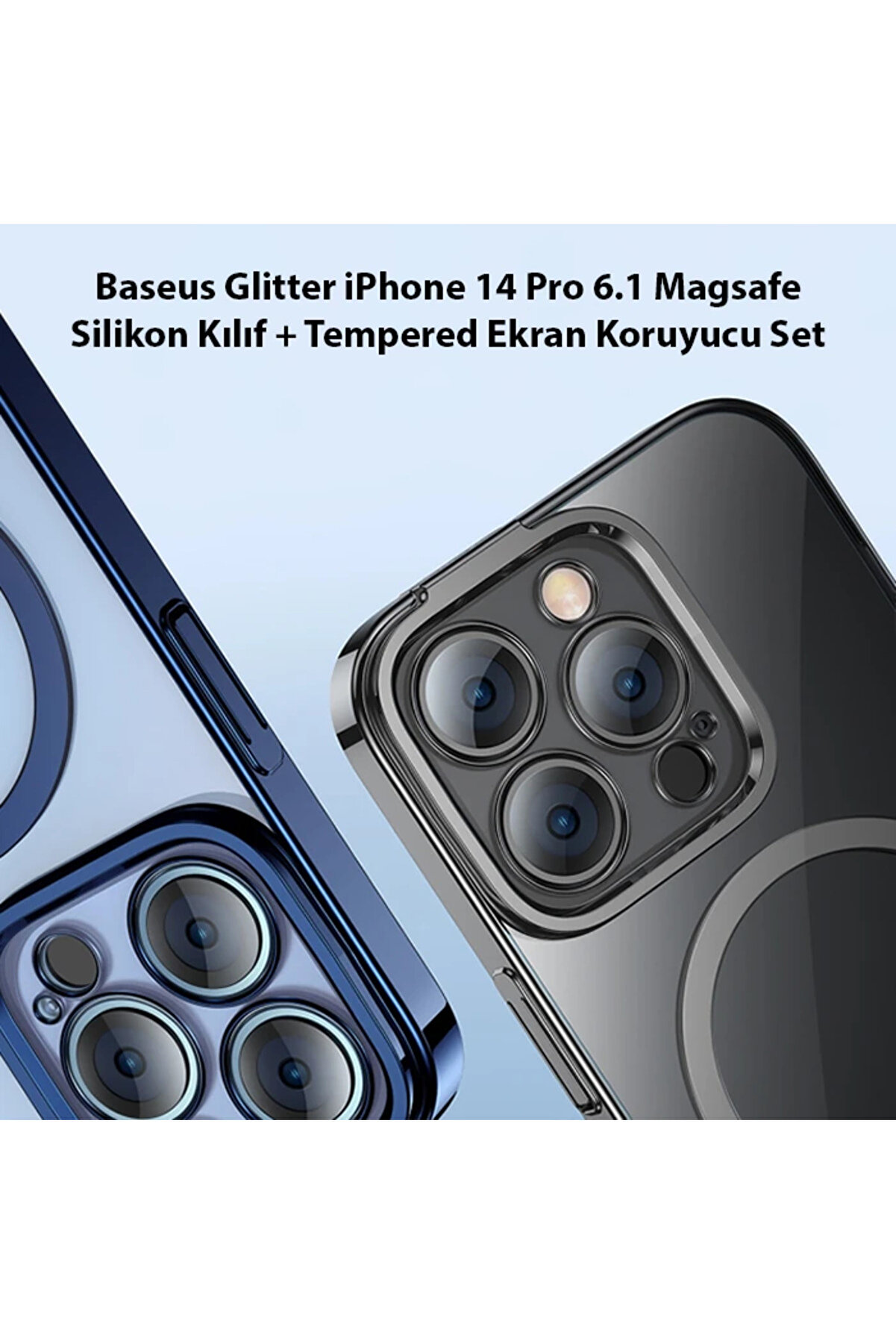 Gli̇tter İphone 14 Pro 6.1 Magsafe Si̇li̇kon Kılıf + Tempered Ekran Koruyucu Set- - Dropx6139-8566