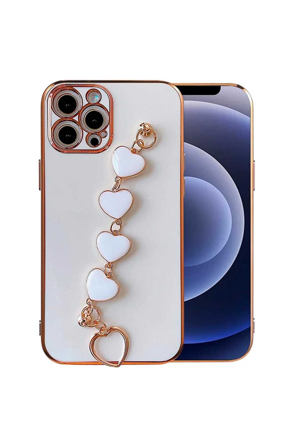 gizmurstore Ally iPhone 12 Pro Max 6.7inç Kılıf Kalp Bileklik Tutuculu Lüx Silikon Askılı - GMS8697-9477