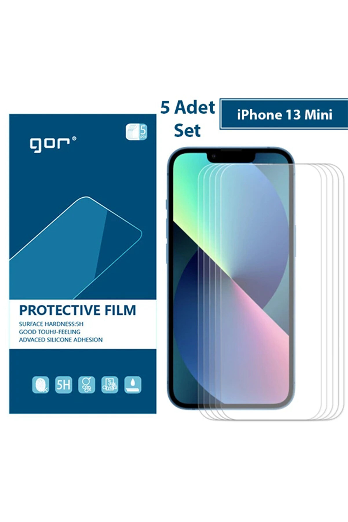 gizmurstore GOR iPhone 13 Mini 5.4 HD Darbe Emici Ekran Koruyucu Jelatin 5 Adet Set-(5775) - GMS8003-1621