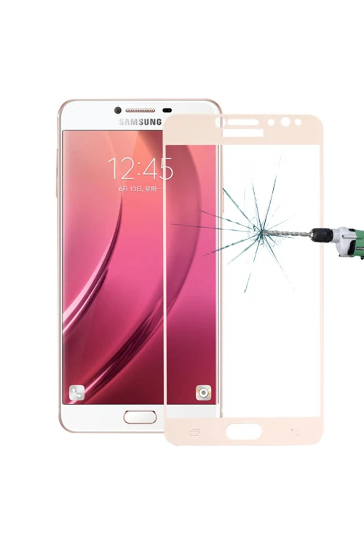 Najmaddin SM Galaxy C8 J7+ Plus Uyumlu 3D Full Kaplama Kırılmaz Cam Ekran Koruyucu-(5775) - najmaddin6558-4700