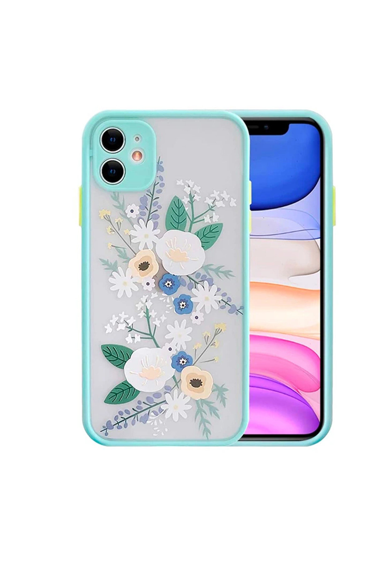 gizmurstore iPhone 12 6.1inç Kamera Korumalı Çiçek Desenli Silikon Kılıf-(5775) - GMS7053-5054