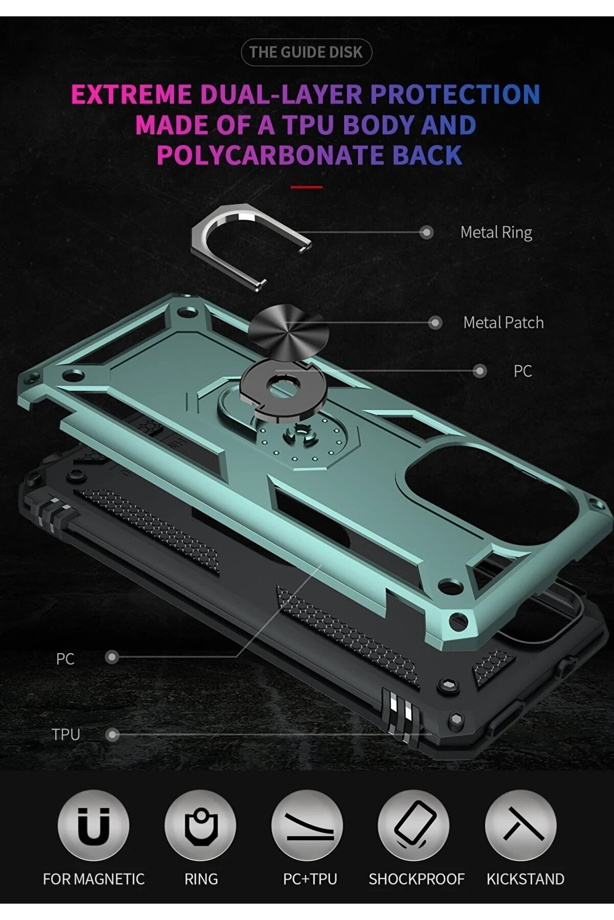 Xi̇aomi̇ Poco F3 Kılıf Sofya Yüzüklü Si̇li̇kon Kapak - Yeşi̇l - Dropx1781-2298