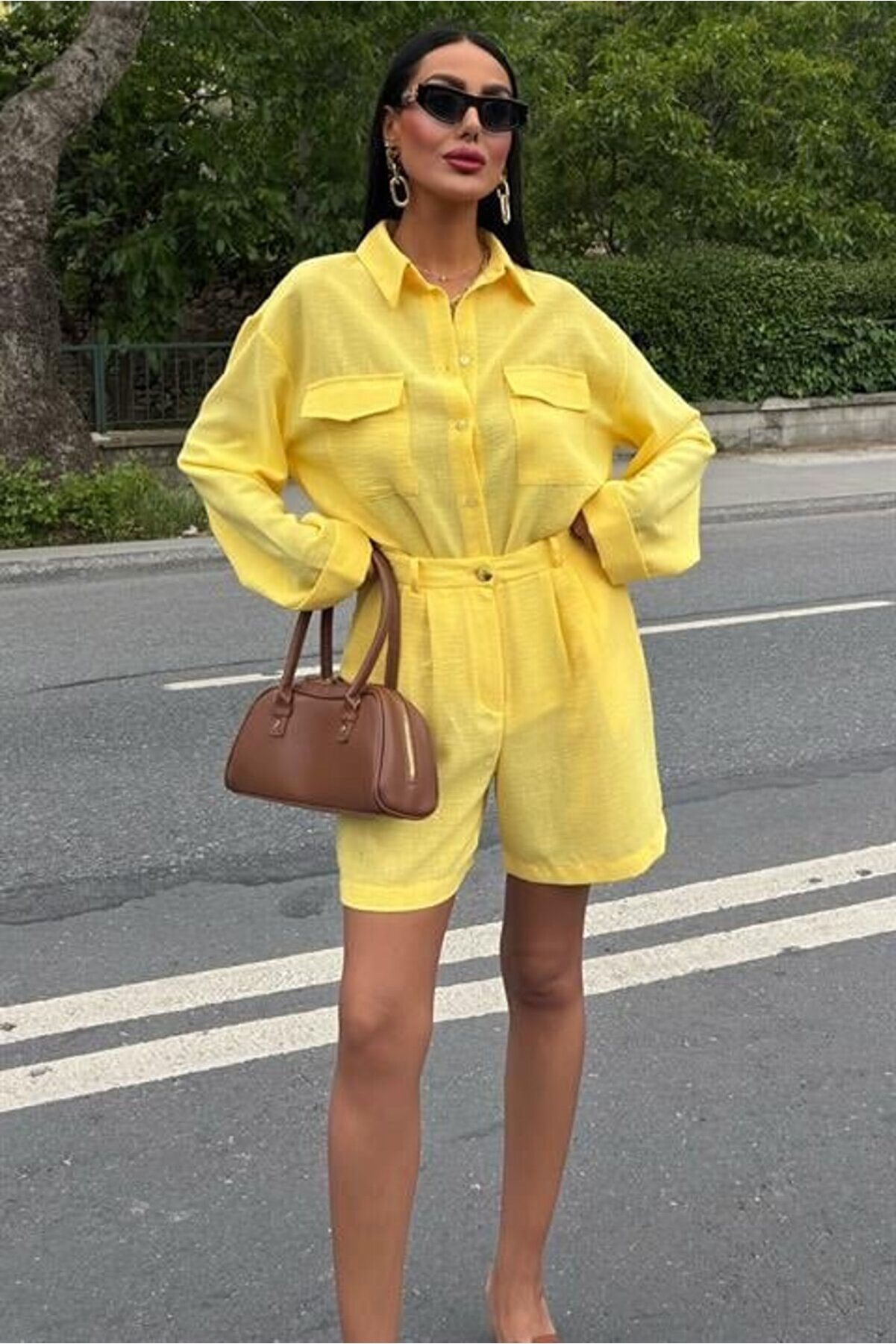 Gömlek Ve Şort Flamlı Keten Takım 10130