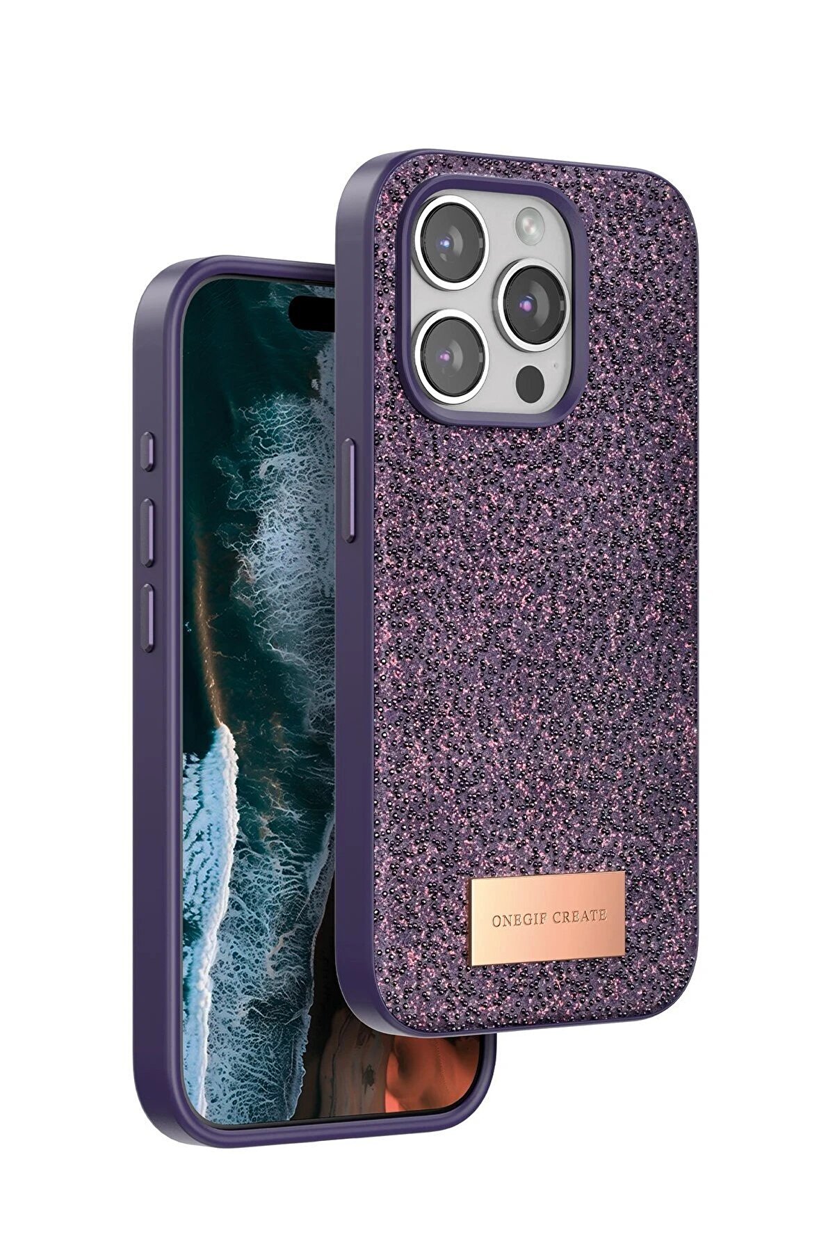 Toptan Bulurum iPhone 14 Pro Bright Simli Kapak - Derin Mor