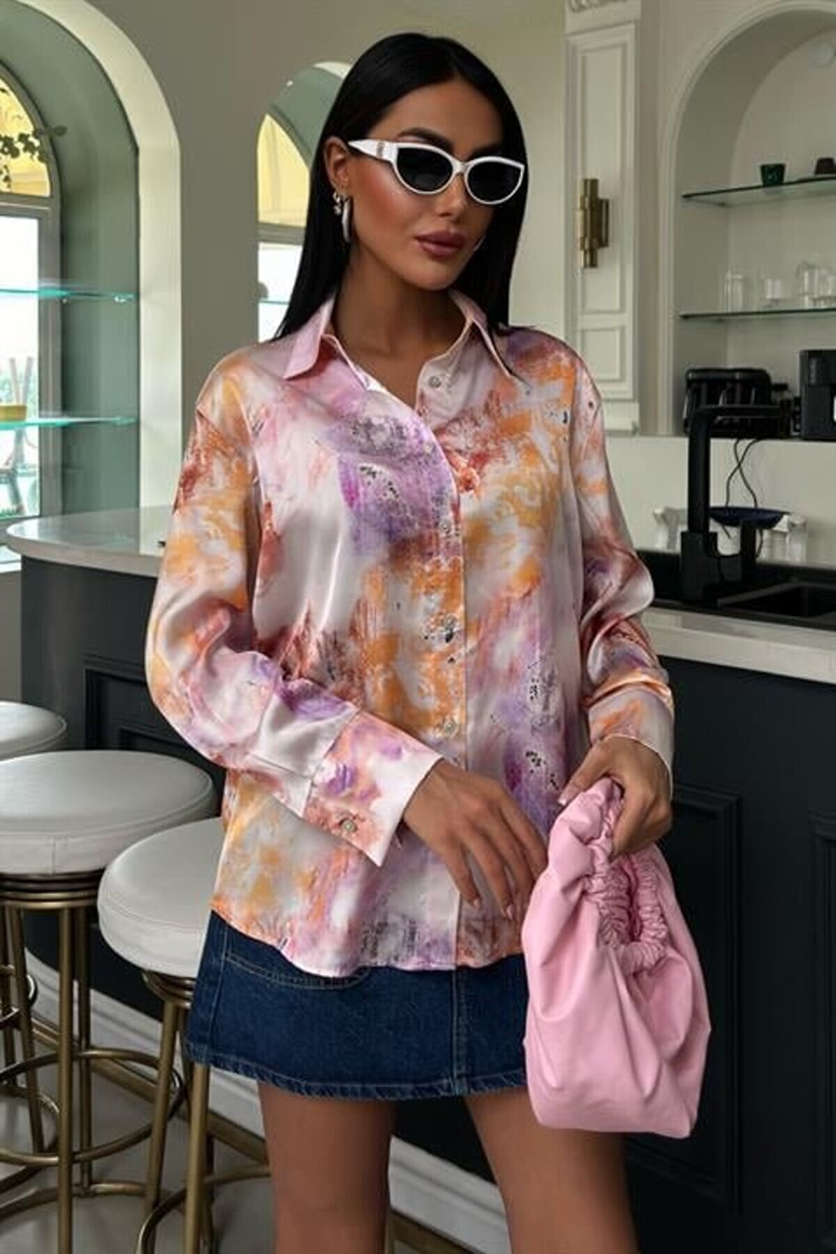 ALPACO Batik Desenli Saten Gömlek 3409