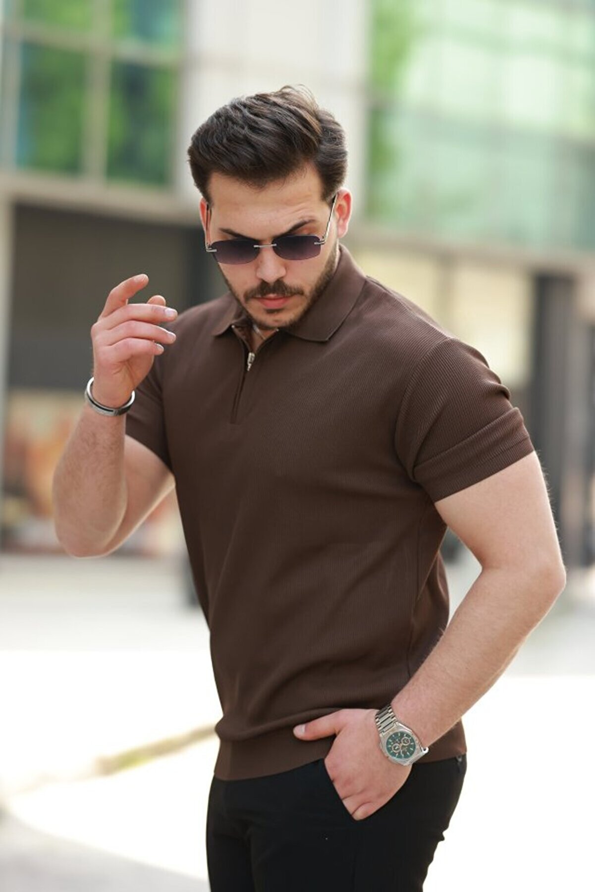 Erkek Fermuarlı Yakalı Kısa Kollu Tshi̇rt
