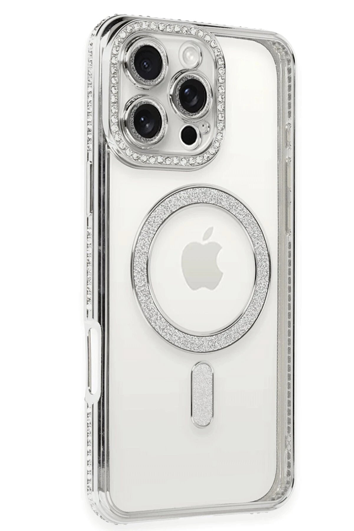 Toptan Bulurum iPhone 16 Pro Kılıf Joke Simli Magneticsafe Kılıf - Gümüş