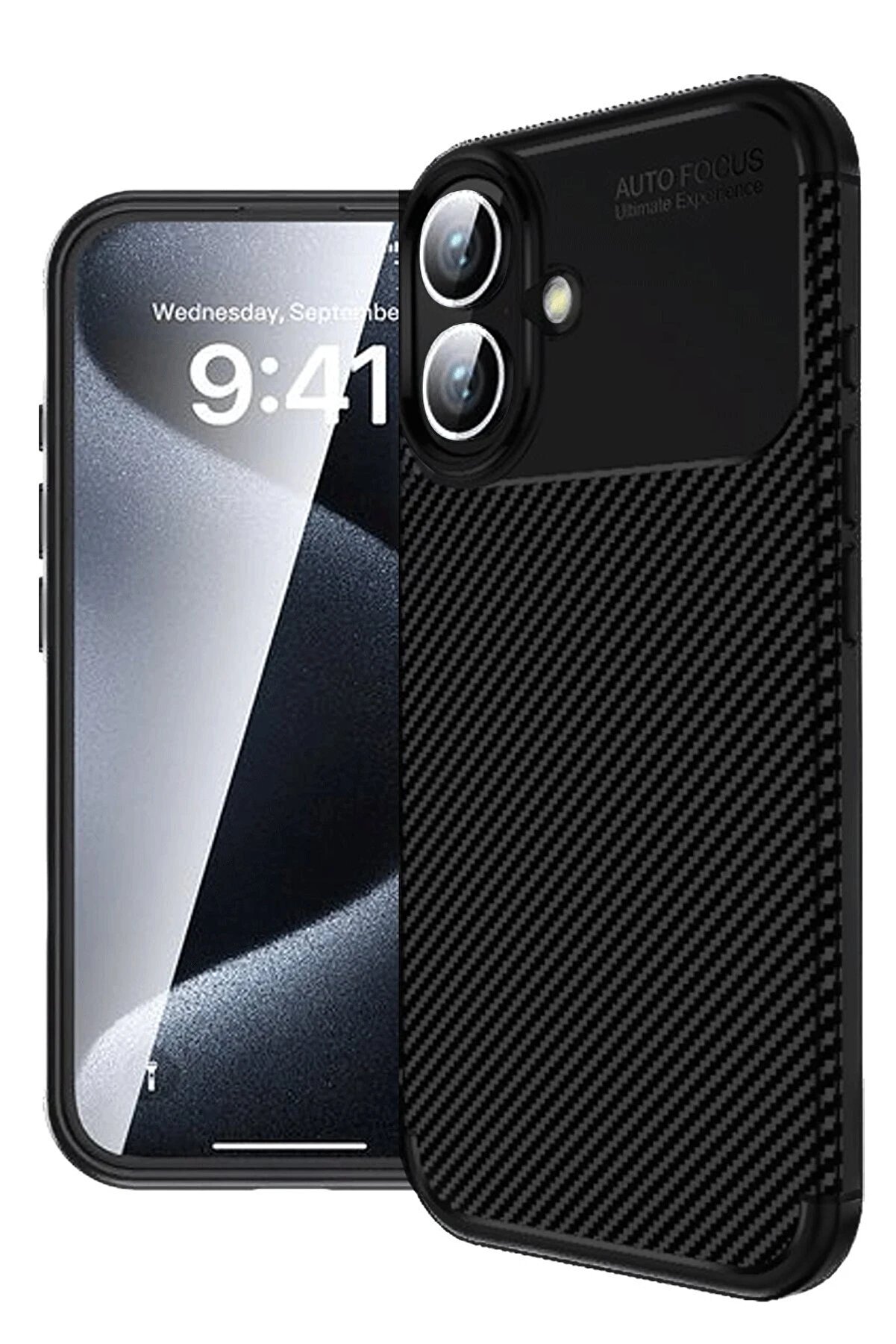 Toptan Bulurum iPhone 16 Plus Kılıf Auto Focus Karbon Kapak - Siyah