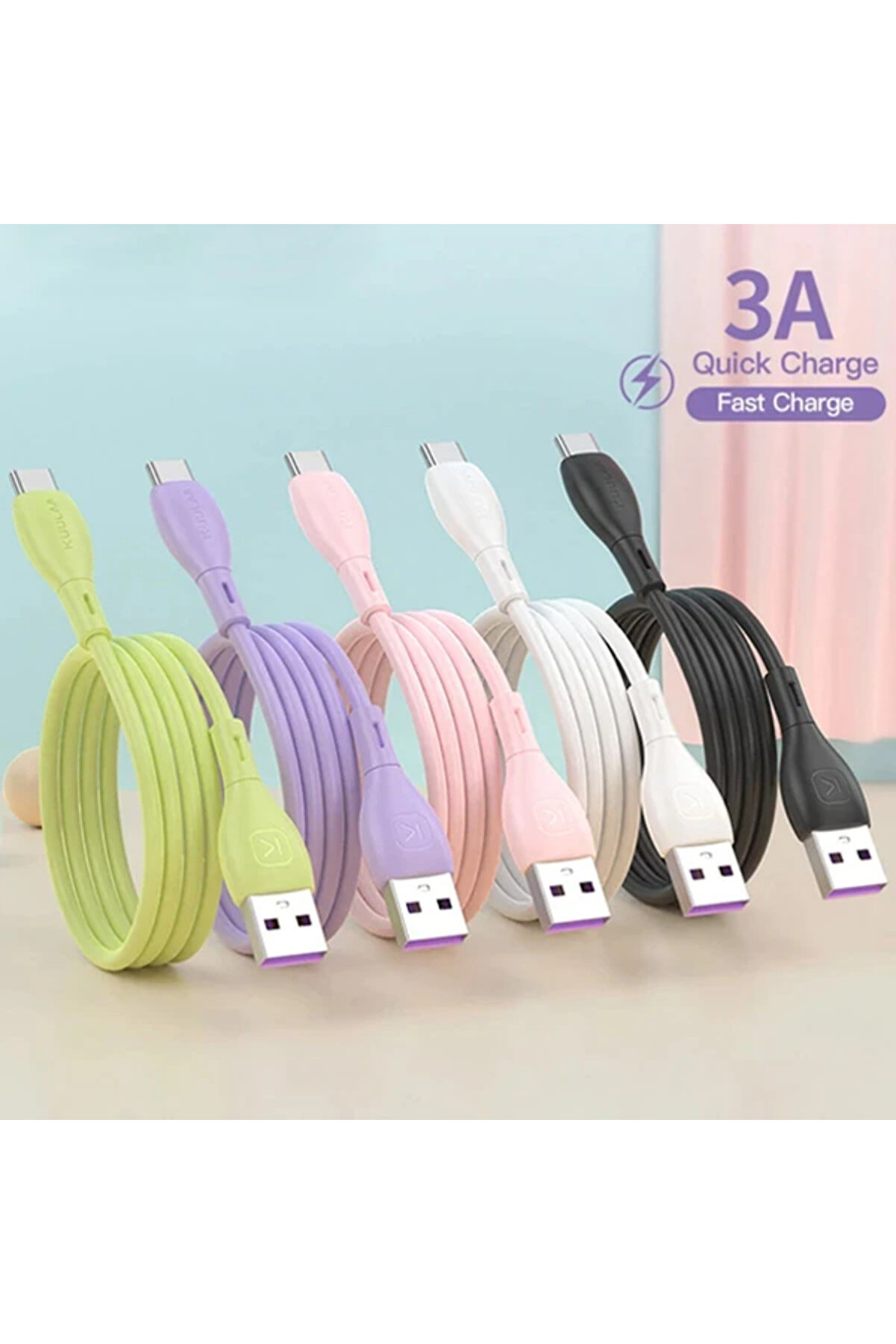 Kuulaa Li̇qui̇d Si̇li̇cone Usb Type C Qc3.0 Hızlı Şarj Kablosu 1Metre-(1903) - Dropx3690-1404