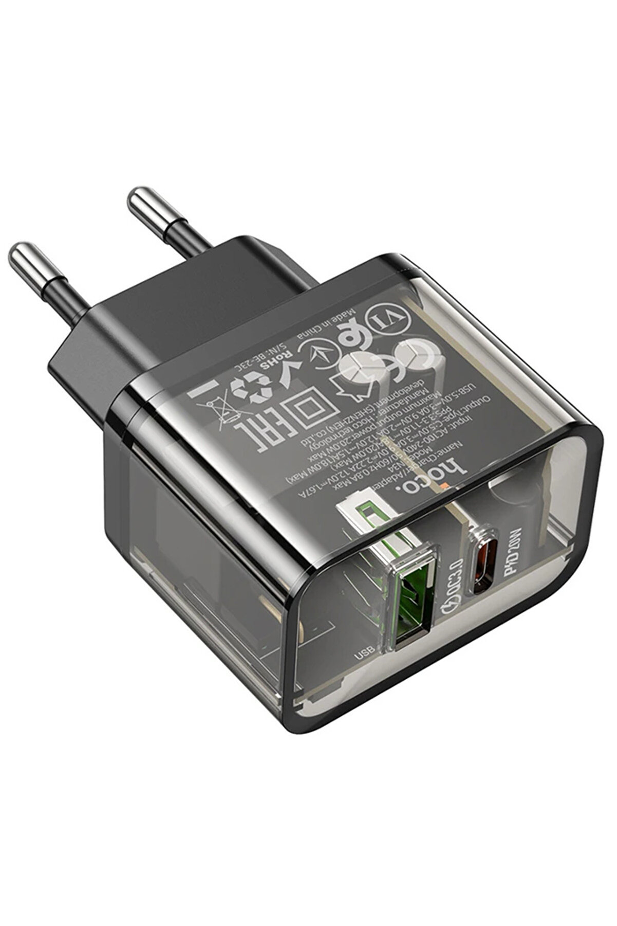 Hoco N34 Pd20W+Qc3.0 Usb+Type-C Gi̇ri̇ş Hızlı Şarj Adaptörü Başlığı-(5775)