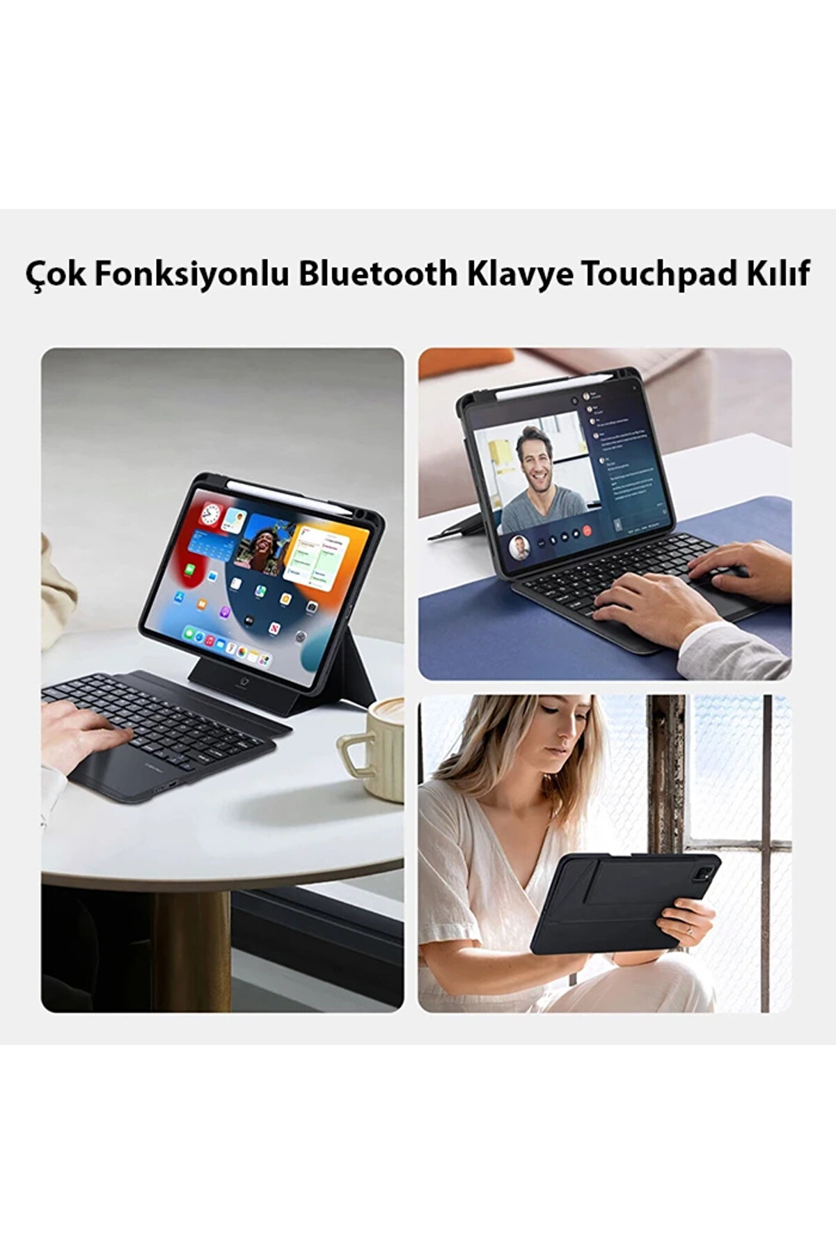 Dux Duci̇s İpad Pro 12.9 Dk Seri̇es Kablosuz Bluetooth Klavye Touchpad Kılıf-(19 - Dropx6747-3837