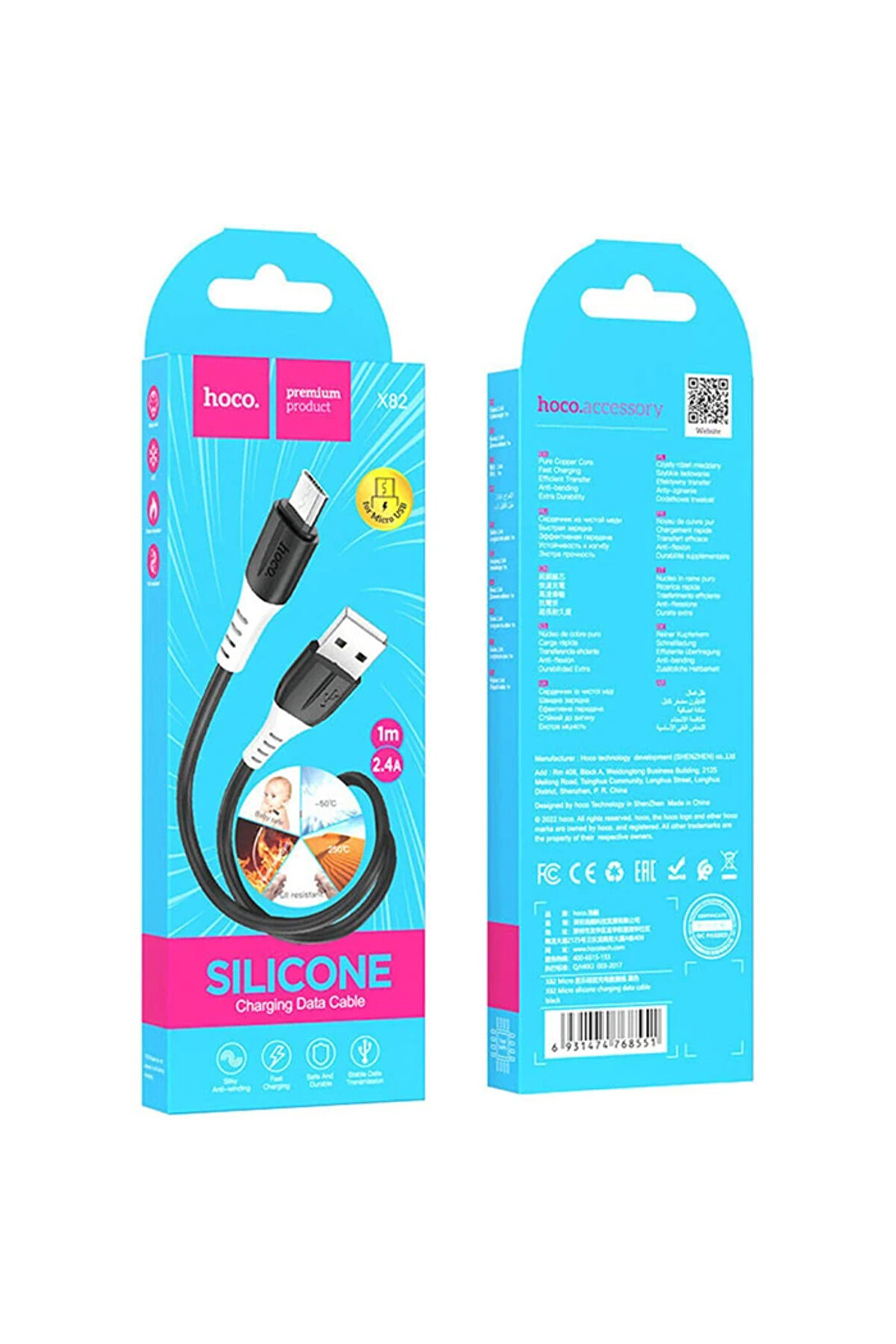 Hoco X82 Mi̇cro Usb To Usb 2.4A Si̇li̇kon Data Ve Şarj Kablosu-(5775) - Gms6499-2334