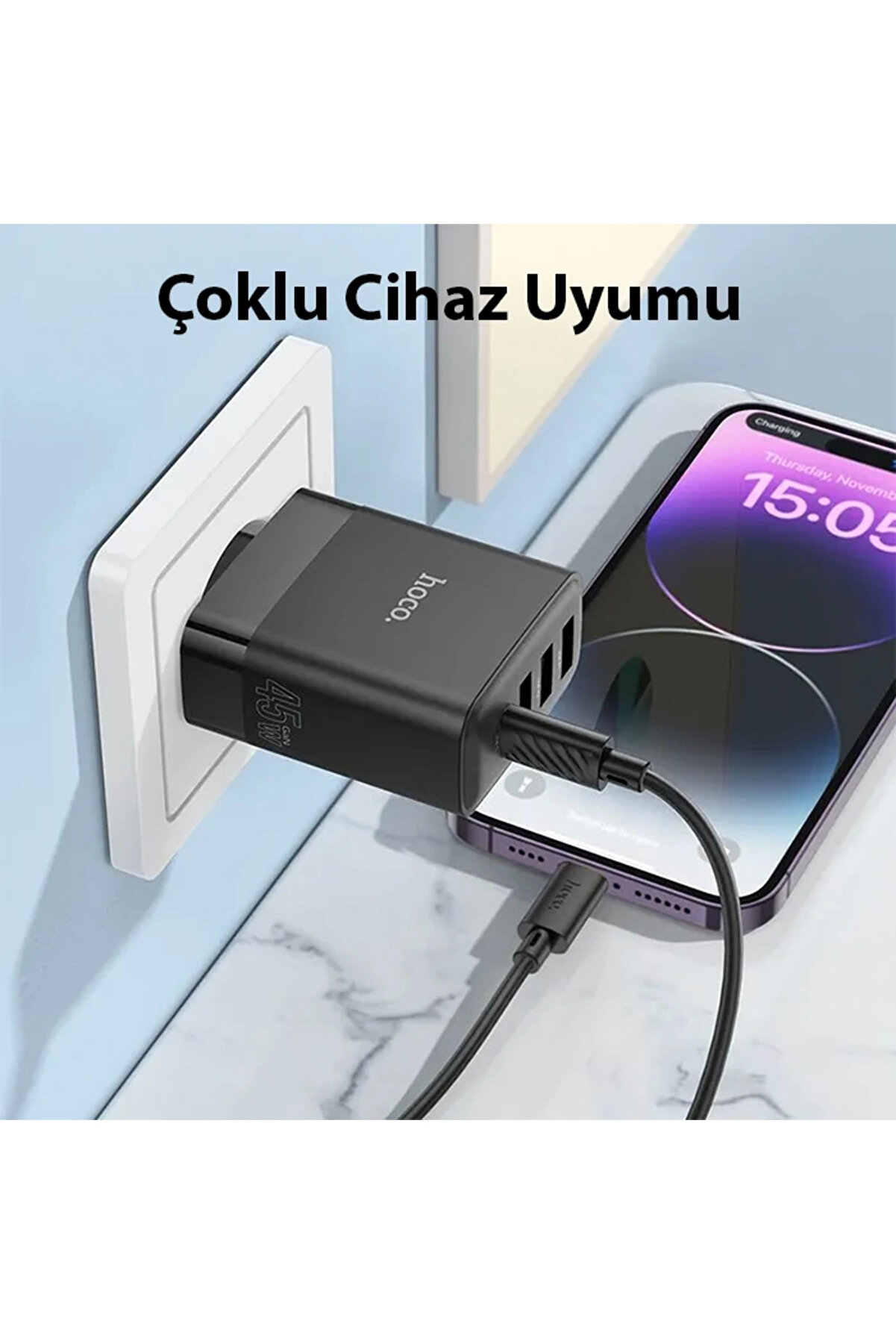 Hoco C127A Pd45W(1C3A) Hızlı Şarj Aleti̇ + Type-C To İphone Li̇ghtni̇ng Kablo Seti̇-( - Gms7337-5516