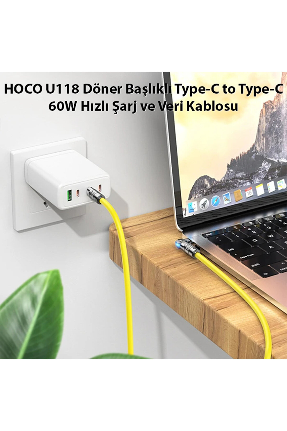 Hoco U118 Döner Başlıklı Type-C To Type-C 60W Hızlı Şarj Ve Veri̇ Kablosu-(577 - Gms5468-5644