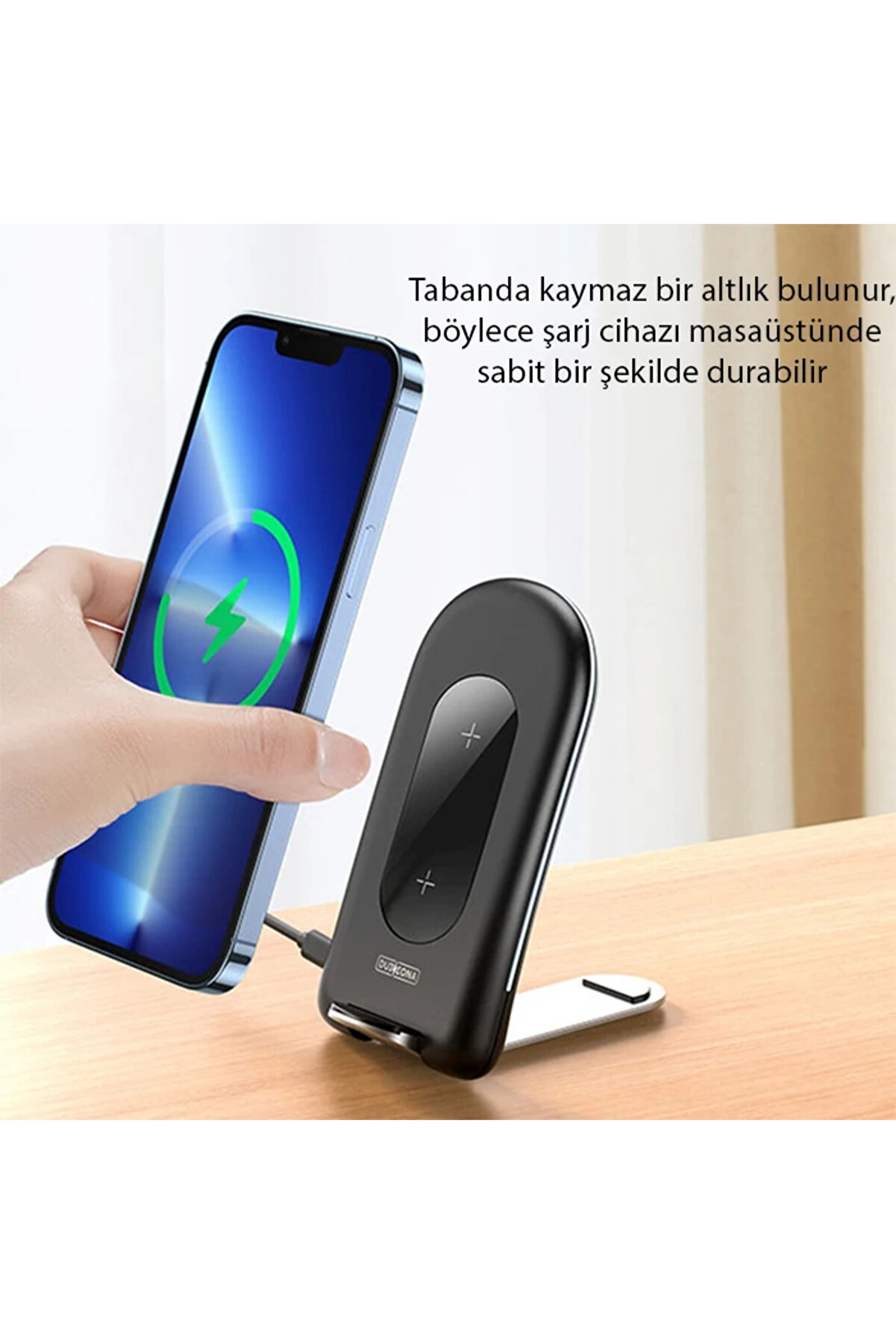 Duzzona W2 Katlanır Standlı 15W Hızlı Şarj Wi̇reless Kablosuz Şarj Ci̇hazı-(5775)