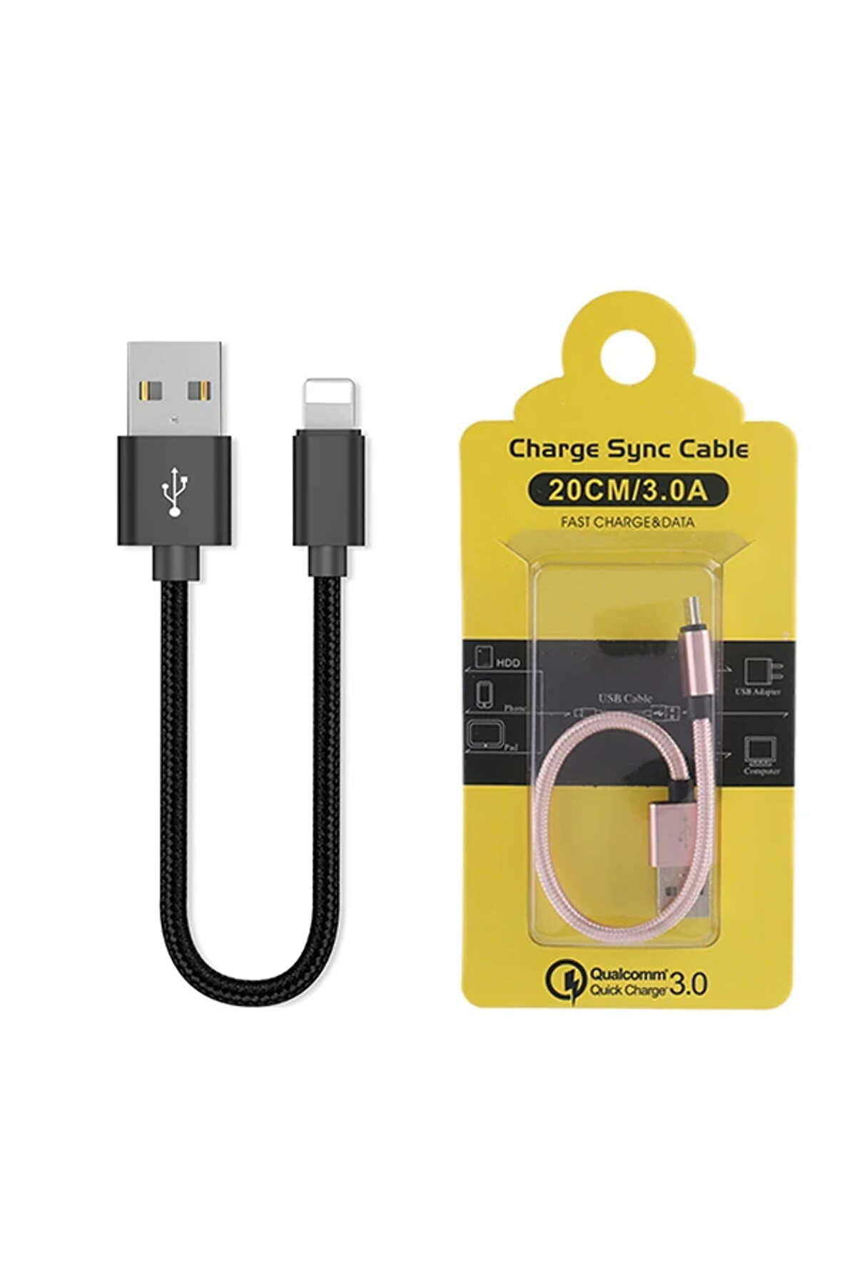 Ally İphone İos 3.0A Hızlı Şarj Halat Usb Kablo 20Cm-(5775) - Gms6226-7494