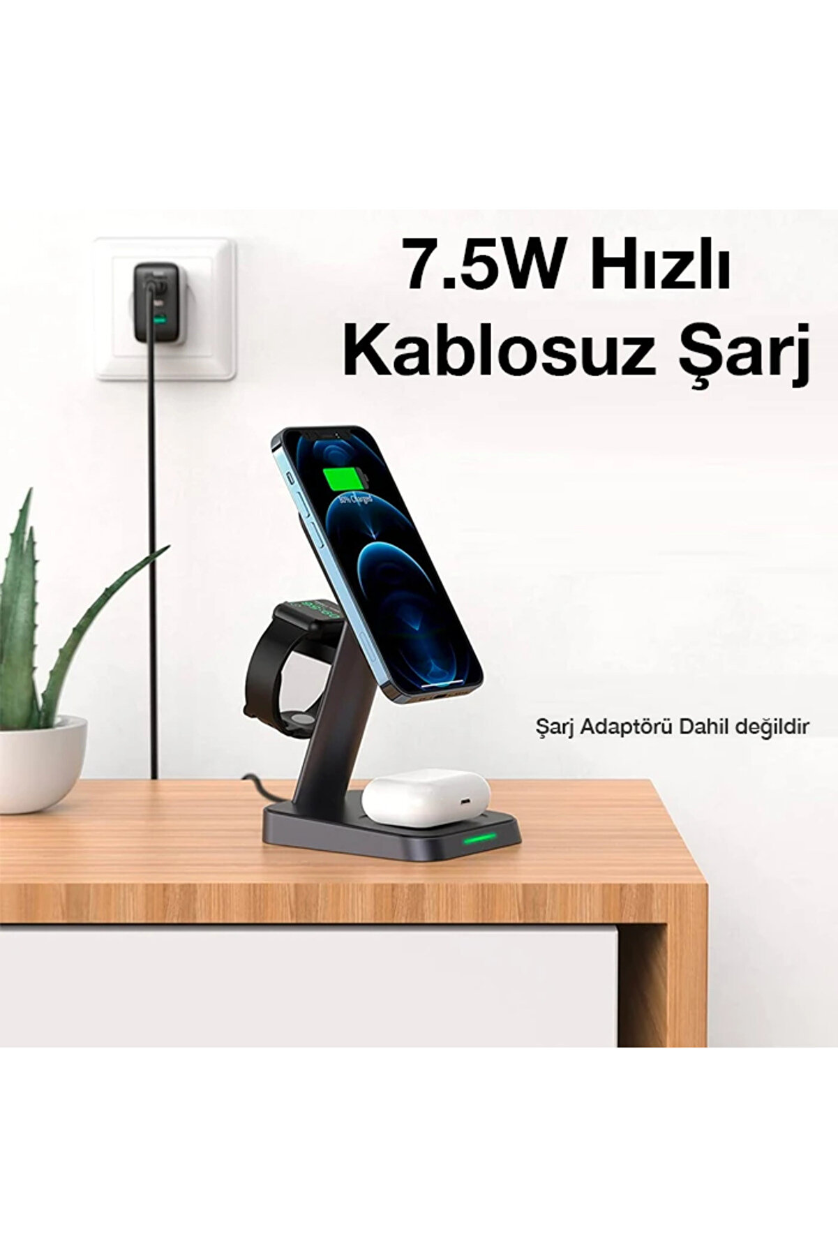 W68 15W 3İn1 Manyeti̇k Ve Katlanabi̇li̇r Portati̇f Masaüstü Kablosuz Şarj St - Dropx9716-7485