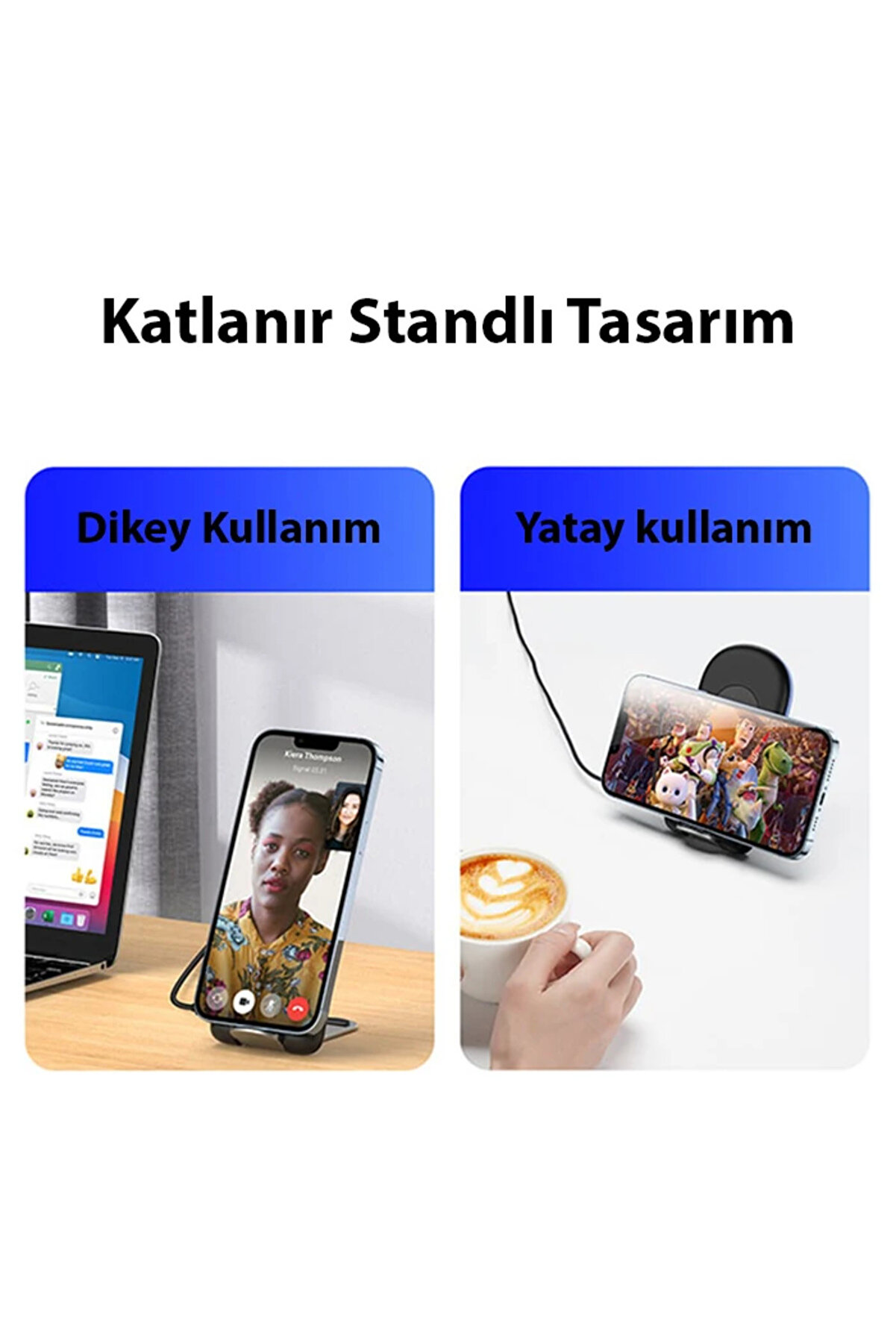 Duzzona W2 Katlanır Standlı 15W Hızlı Şarj Wi̇reless Kablosuz Şarj Ci̇hazı-(5775)