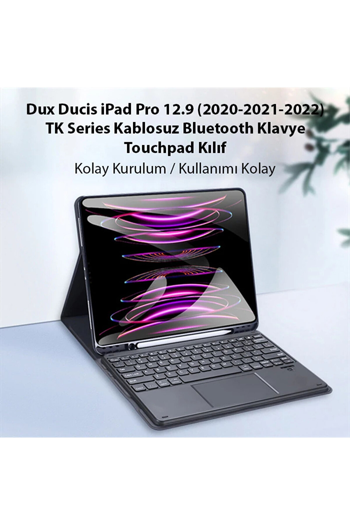 İpad Pro 12.9 (2020/2021/2022) Uyumlu Tk Seri̇es Kablosuz Bluetooth Klavye Tou - Dropx4257-1116