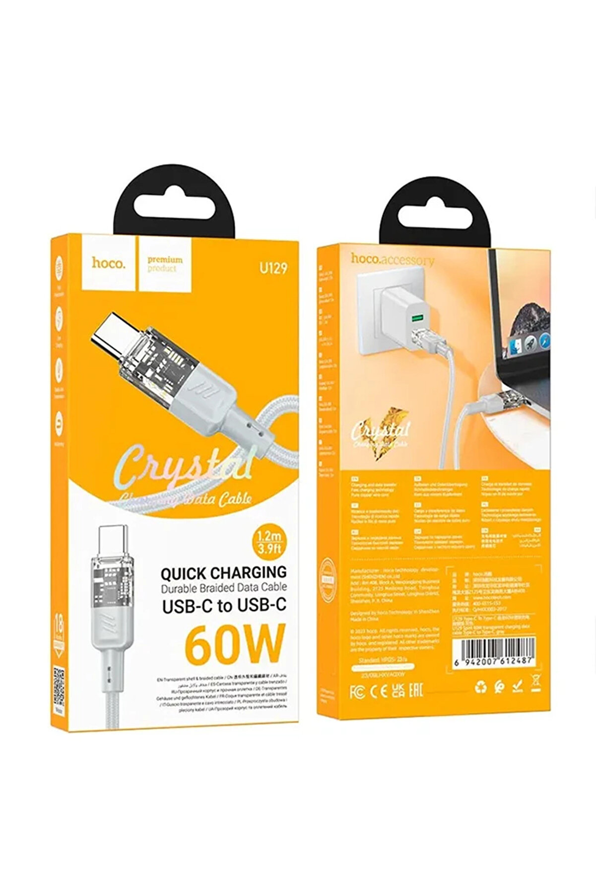 Hoco U129 Transparan Type-C To Type-C Data Ve Şarj Kablosu 1M-(5775) - Ufukaal9619-4411