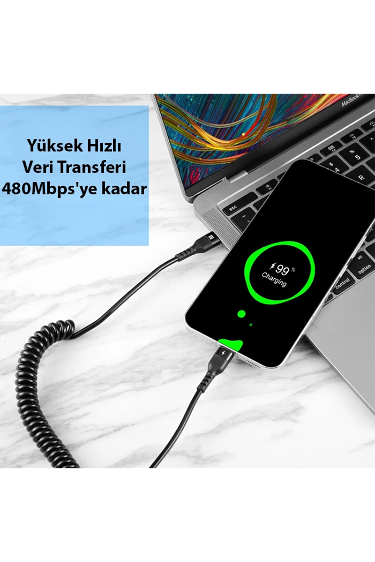 Ally 15 M Pd 60W Geri̇ Çeki̇lebi̇li̇r Yaylı Kablo Hızlı Şarj Di̇rseği̇ Ti̇p-C De - Gms7331-3218