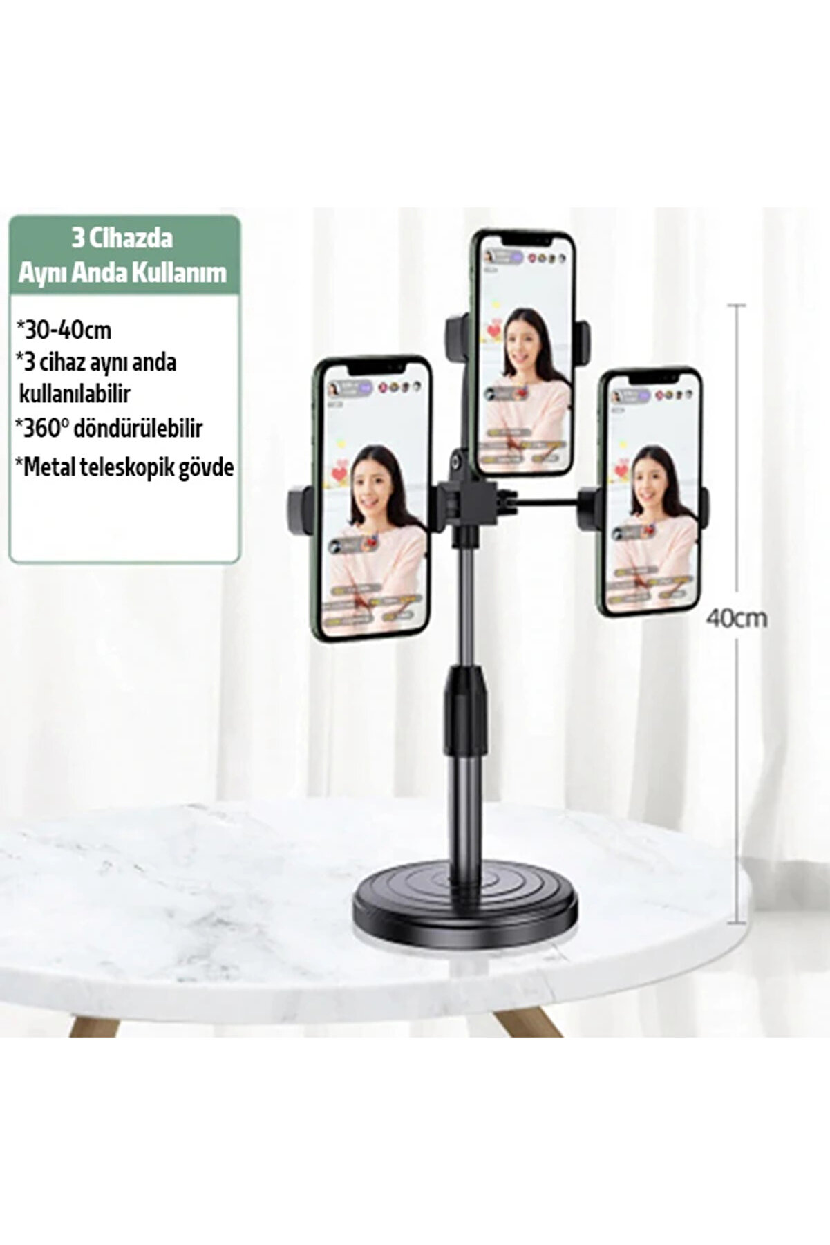 Ally Tri̇pod Üçlü Telefon Tutucu Stand Youtuber Canlı Yayın Selfi̇e Ti̇ktok Ma - Dropx1145-5211