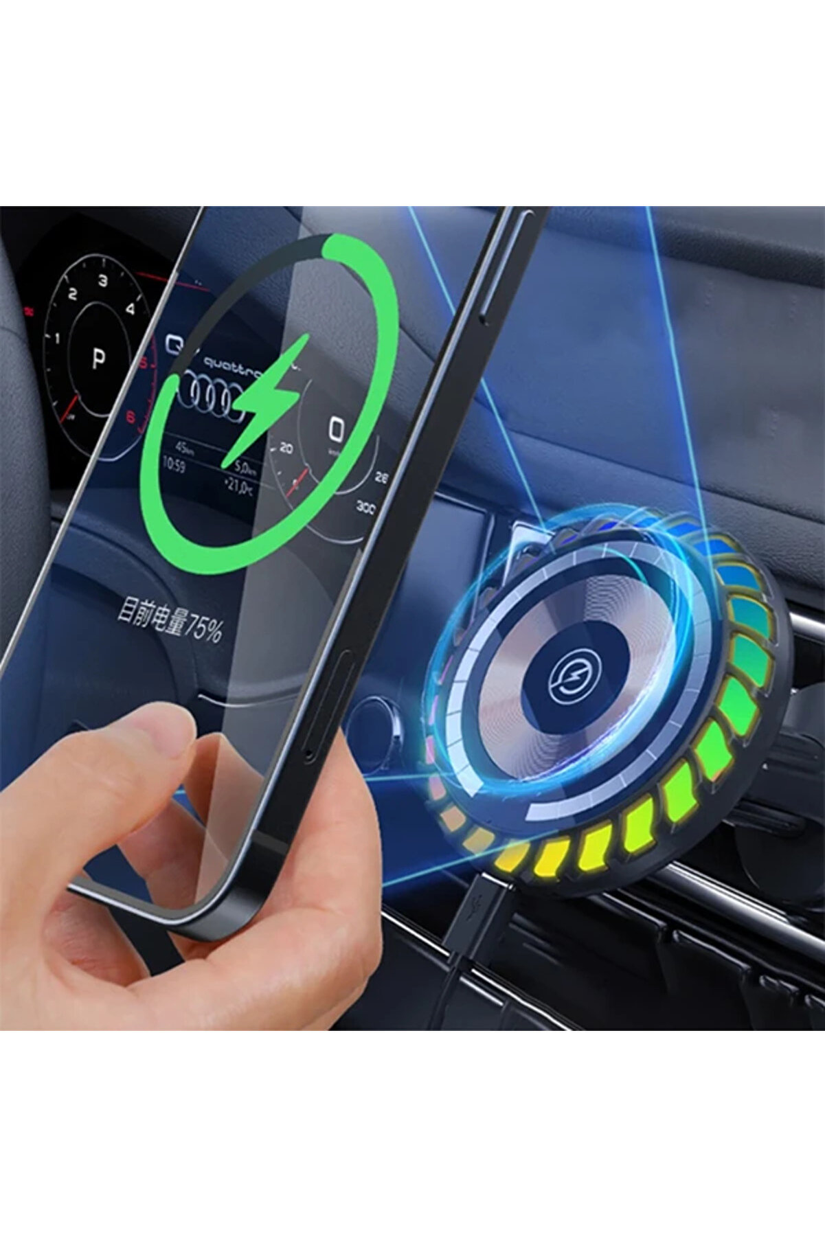 Ally W06 Magsafe Rgb 15W Kablosuz Hızlı Şarj Ci̇hazı Ve Araç İçi̇ Telefon T - Dropx7158-7133