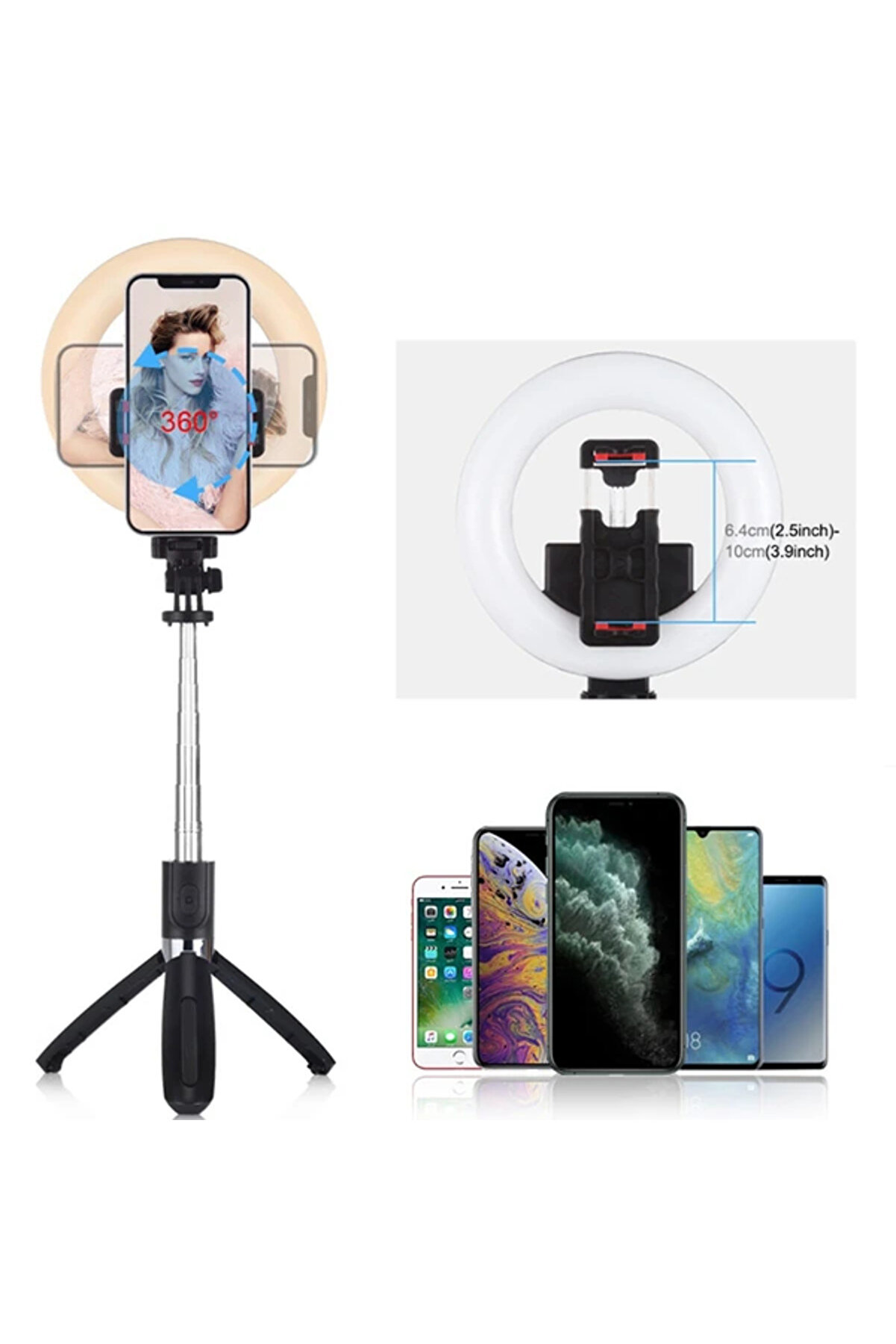 Puluz 6.3 İnch 16Cm Ri̇ng Led Canlı Yayın Bluetooth Tri̇pod Vloggi̇ng Selfi̇e Li̇ght-(5775)