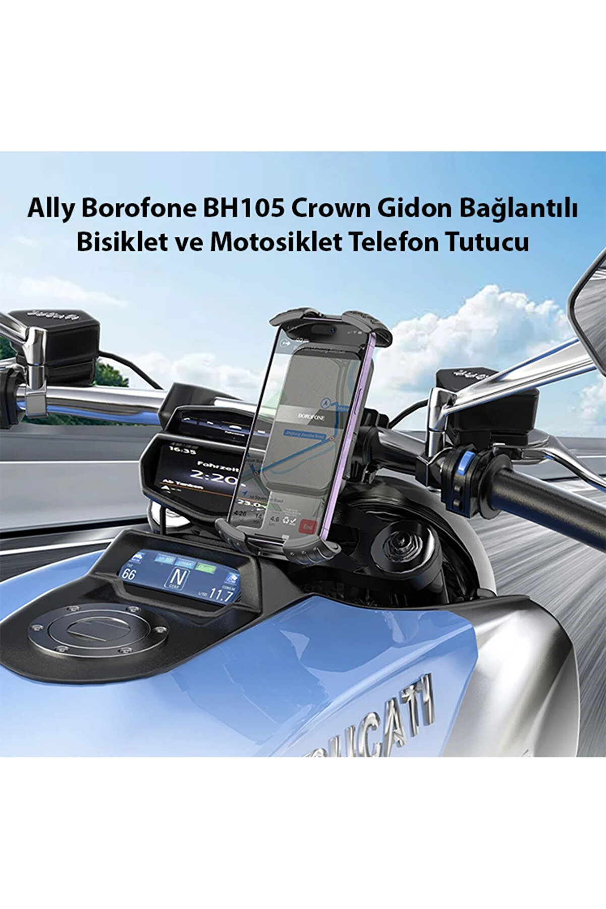 Mrpurple Borofone Bh105 Crown Gi̇don Bağlantılı Bi̇si̇klet Ve Motosi̇klet Telefon Tutucu-(5775)