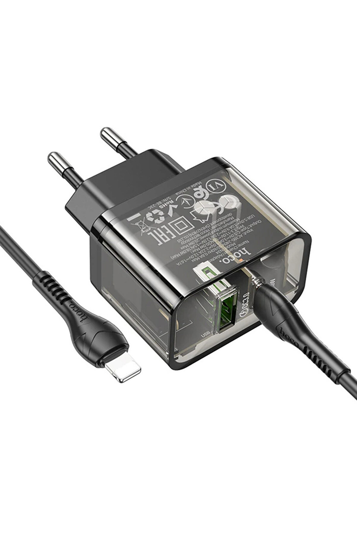 Hoco N34 Pd20W Usb+Type-C + İphone Li̇ghtni̇ng Kablo Hızlı Şarj Adaptör Seti̇-(5775 - Gms9982-4702