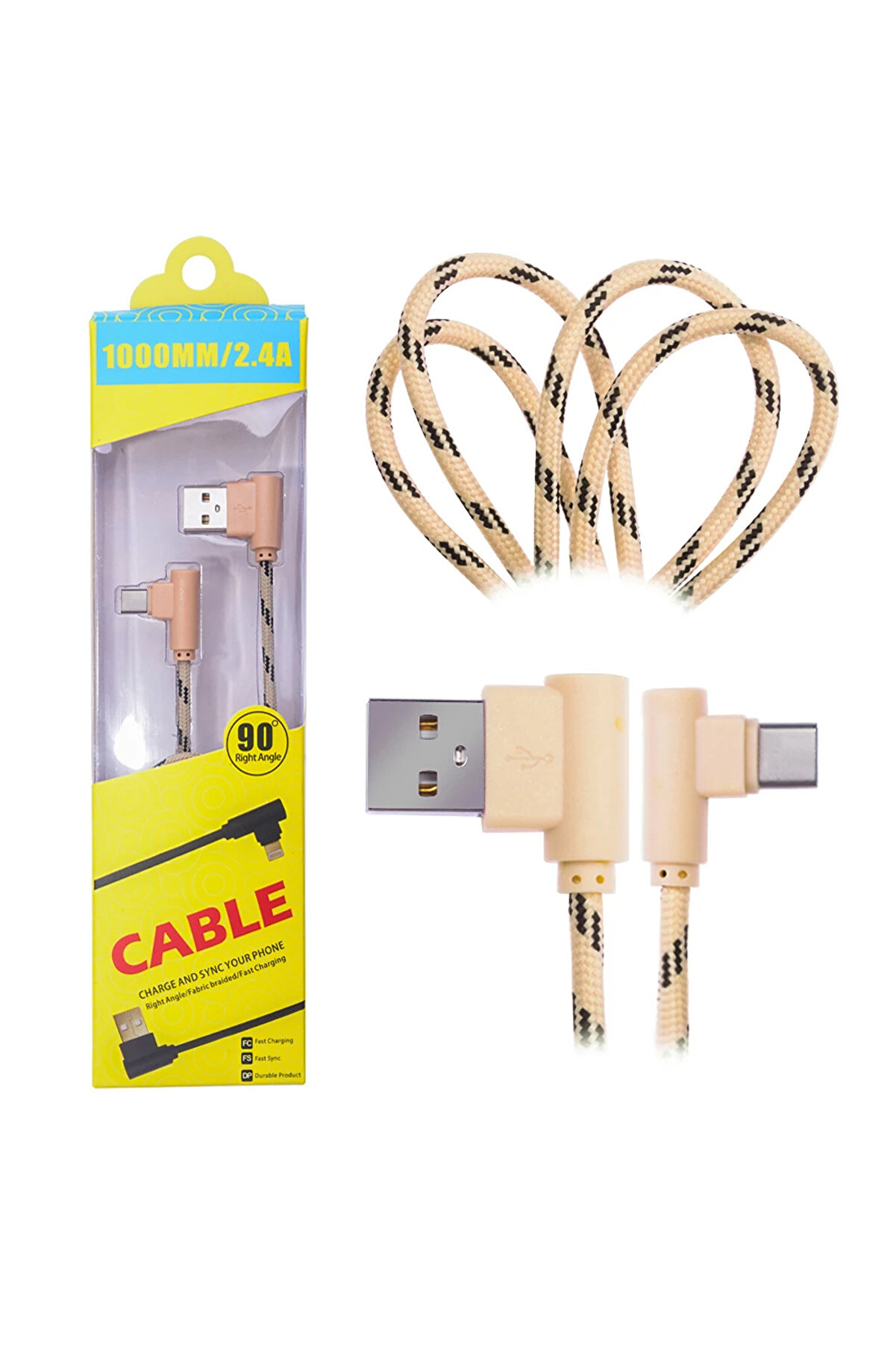 Ally Usb Type-C Eği̇k Başlı Halat Usb Kablo 1Metre-(5775) - Gms7493-9056