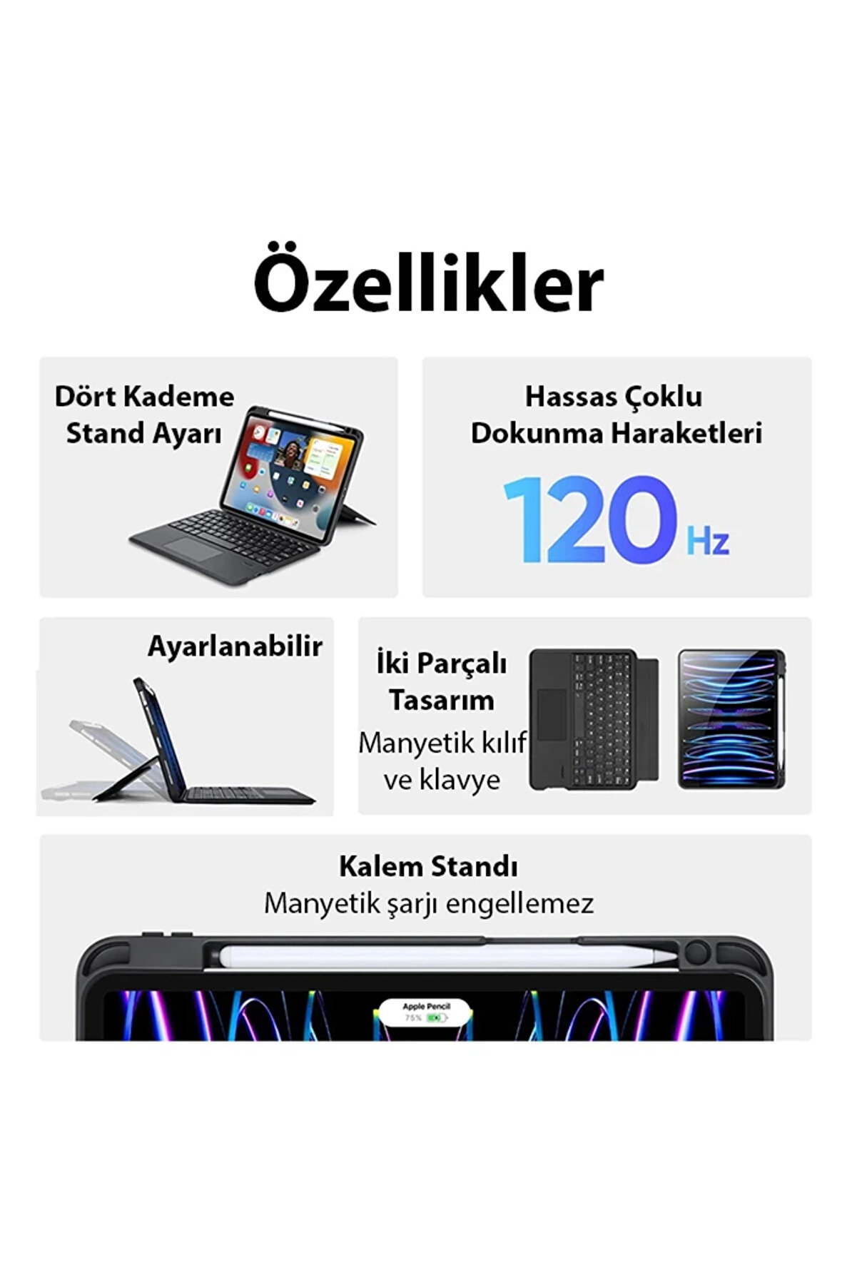 Dux Duci̇s İpad Pro 12.9 Dk Seri̇es Kablosuz Bluetooth Klavye Touchpad Kılıf-(19 - Dropx6747-3837