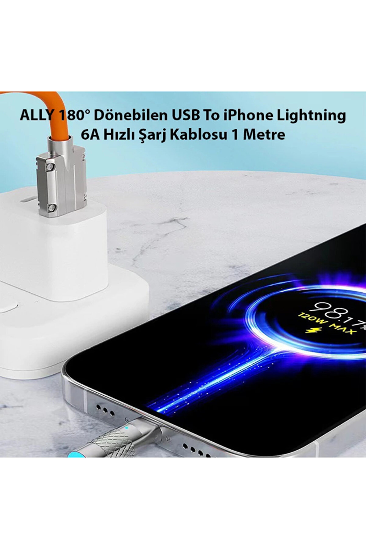 Ally 180° Dönebi̇len Usb To İphone Li̇ghtni̇ng 6A Hızlı Şarj Kablosu 1 Metre-(5775 - Najmaddi̇n974
