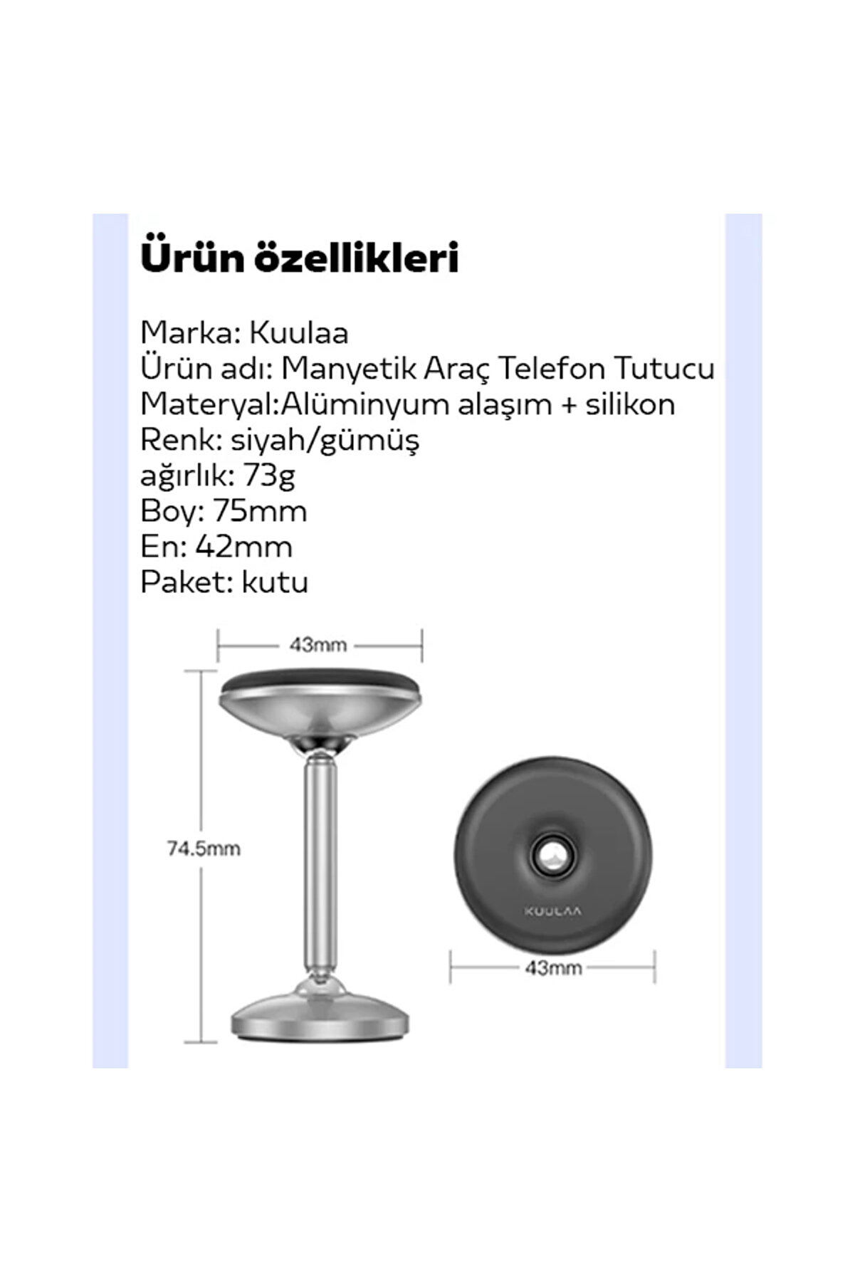 Kuulaa Güçlü Mıknatıslı Manyeti̇k Standlı Cep Telefon Araç Tutucu-(1903) - Dropx4416-8509