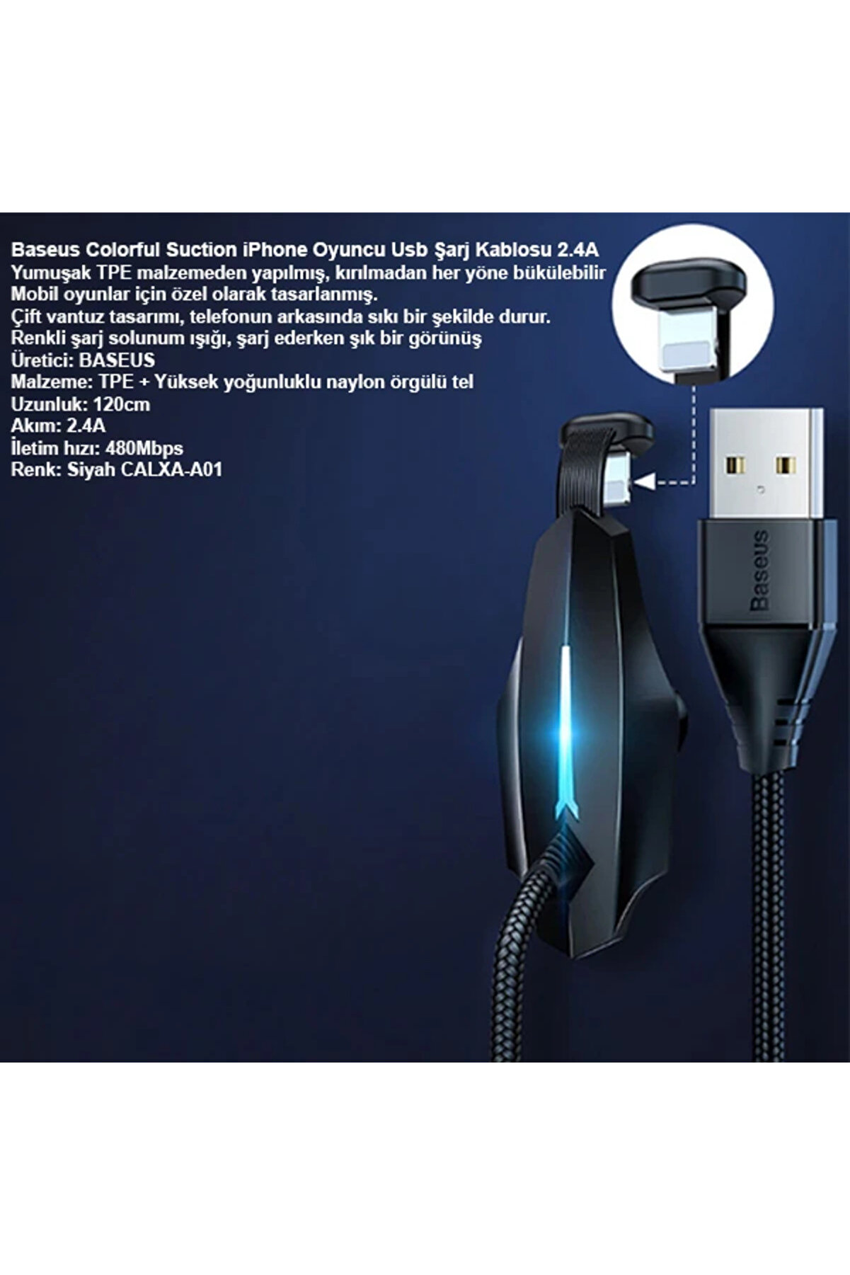Colorful Sucti̇on İphone Oyuncu Usb Şarj Kablosu 2.4A 1.2M-(1903) - Dropx2201-5674