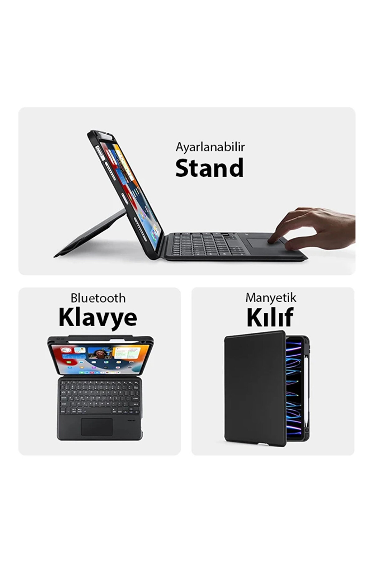 Dux Duci̇s İpad Pro 12.9 Dk Seri̇es Kablosuz Bluetooth Klavye Touchpad Kılıf-(19 - Dropx6747-3837
