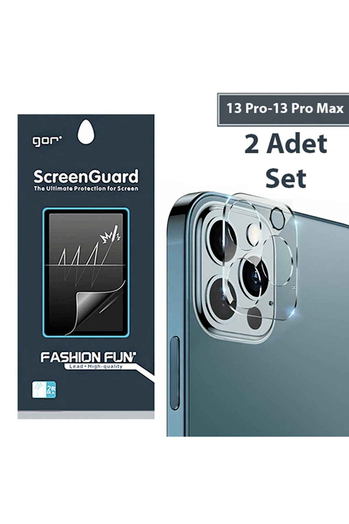 CepteToptan GOR İPhone 13 Pro 13 Pro Max 3D Tempered Cam Kamera Koruyucu 2Adet Set-(1903) - DROPX6043-1610