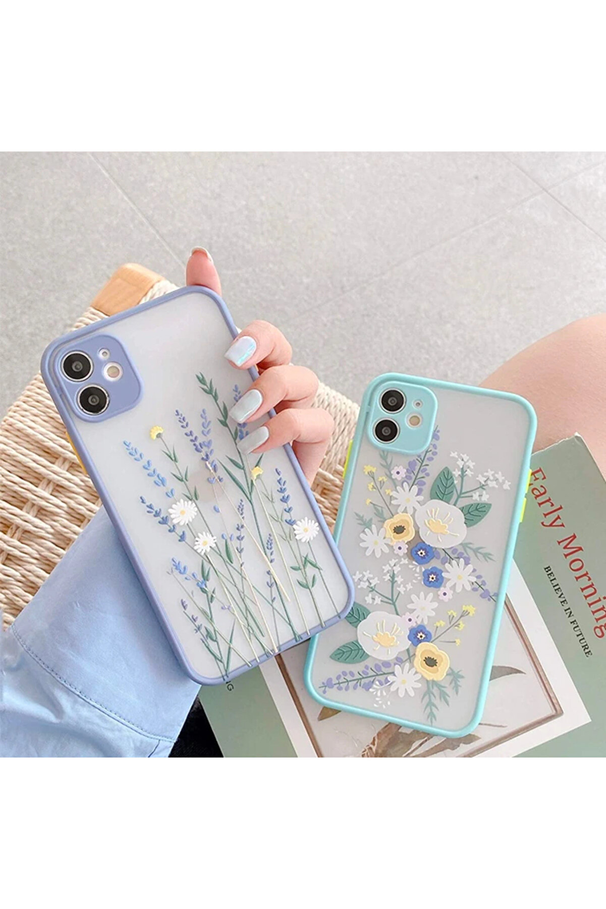 İphone 12 6.1İnç Kamera Korumalı Çi̇çek Desenli̇ Si̇li̇kon Kılıf-(5775) - Gms7053-5054