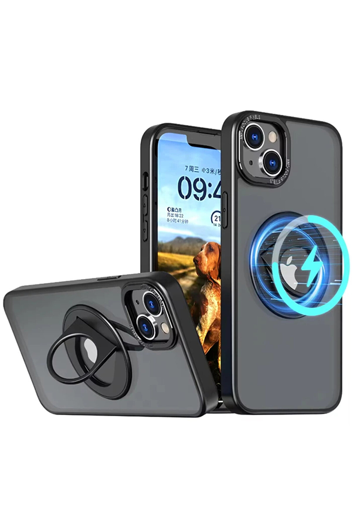 CepteToptan ALLY iPhone 14 Plus İçin Magsafe Uyumlu Yüzük Standlı Manyetik Silikon Kıl - DROPX4592-1060