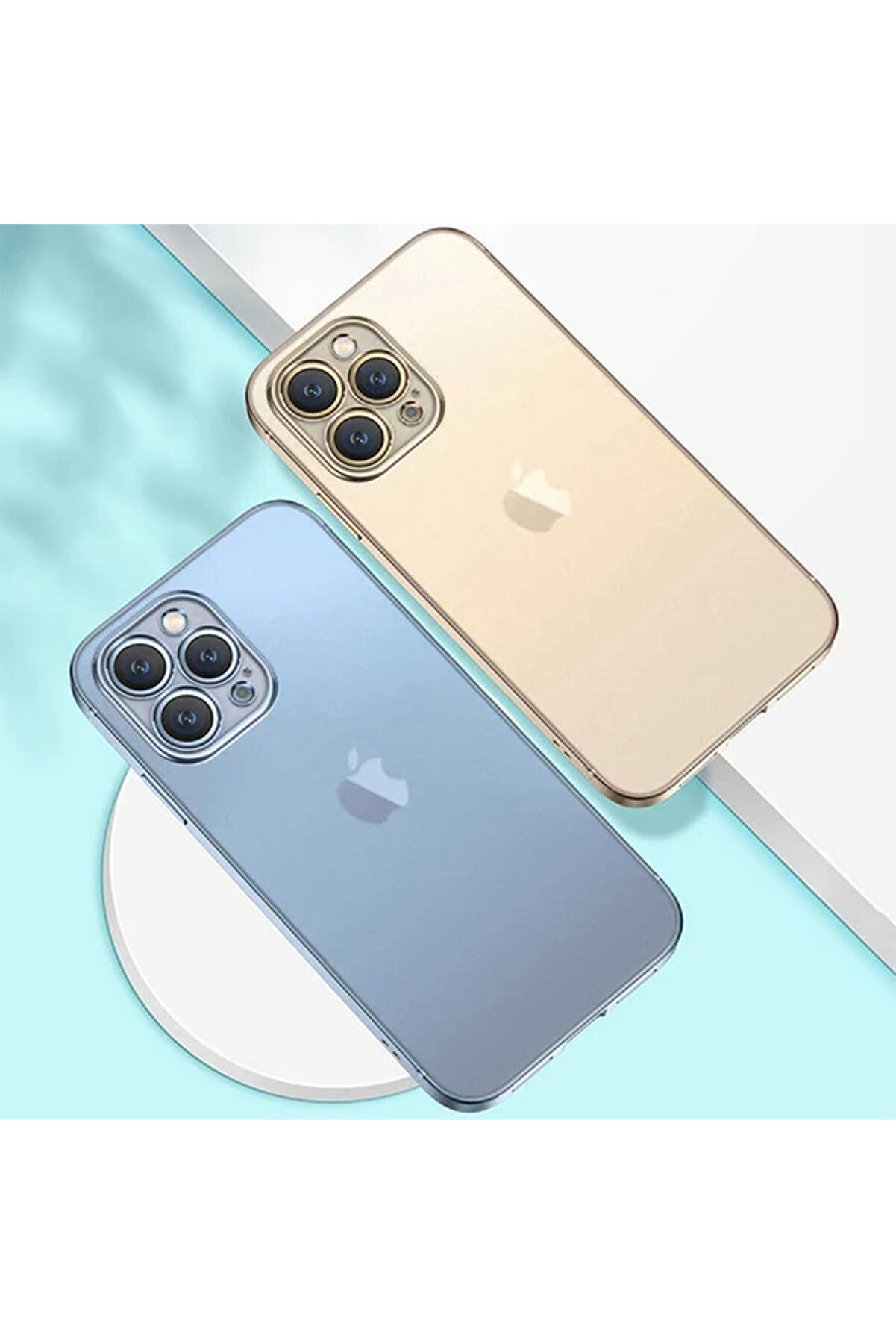 İphone 13 Pro Max Renkli̇ Kenar Şeffaf Kılıf Kamera Korumalı Si̇li̇kon Kılıf- - Dropx5206-3669