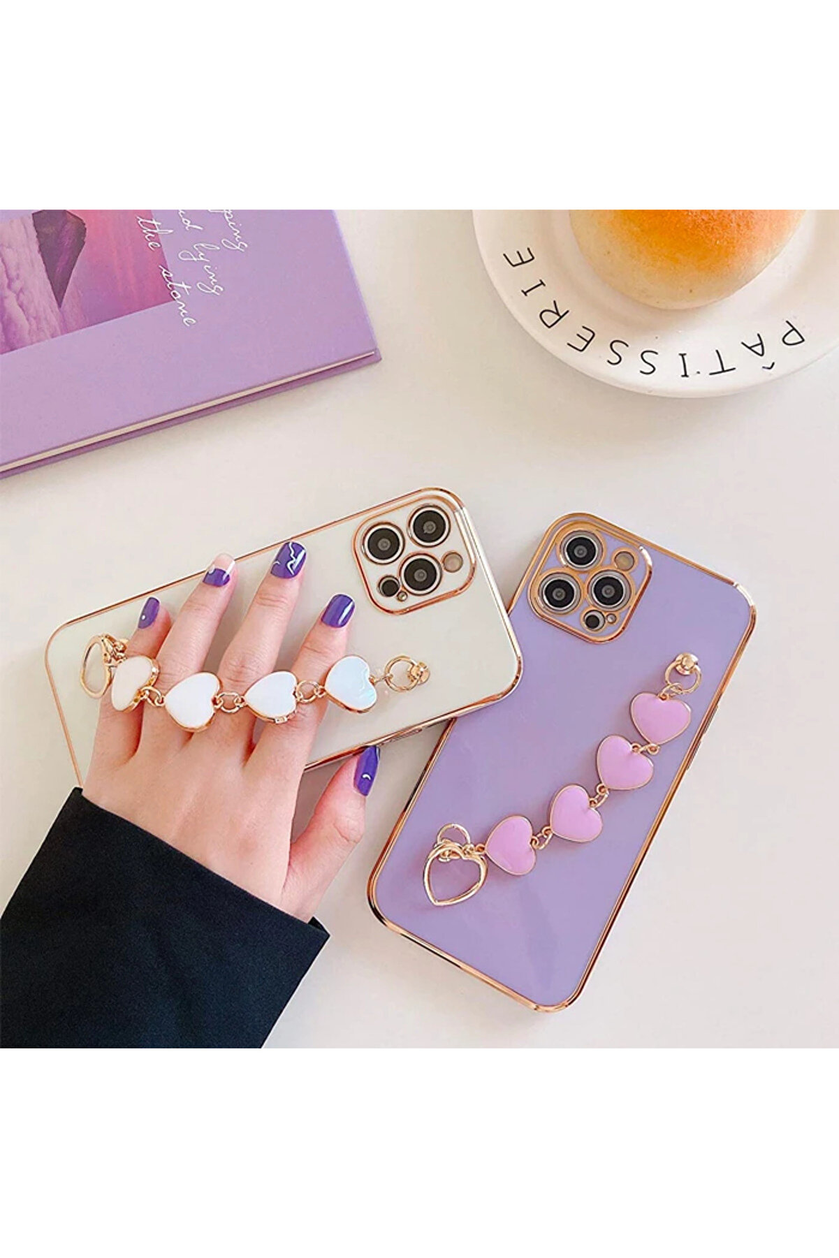 Ally İphone 13 Pro 6.1İnç Kılıf Kalp Bi̇lekli̇k Tutuculu Lüx Si̇li̇kon Askılı - Dropx6925-8712