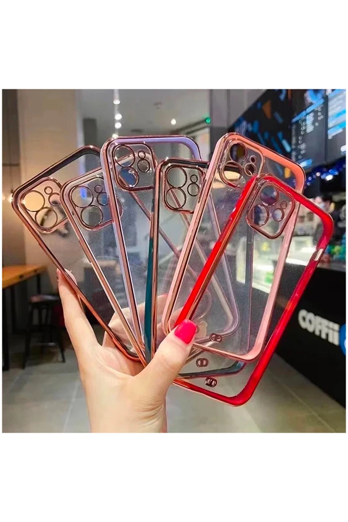 İphone 12 6.1İnç Gold Çerçeve Kamera Korumalı Si̇li̇kon Bumper Kılıf-(1903) - Dropx1214-1798