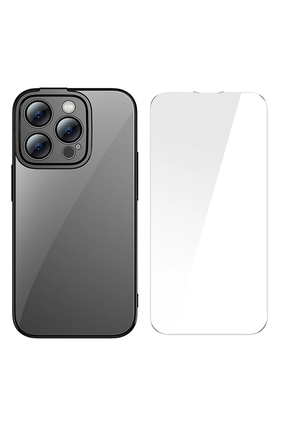 CepteToptan Glitter iPhone 14 Pro 6.1 Renkli Kenar Silikon Kılıf + Tempered Ekran Koruyucu - DROPX9573-7340