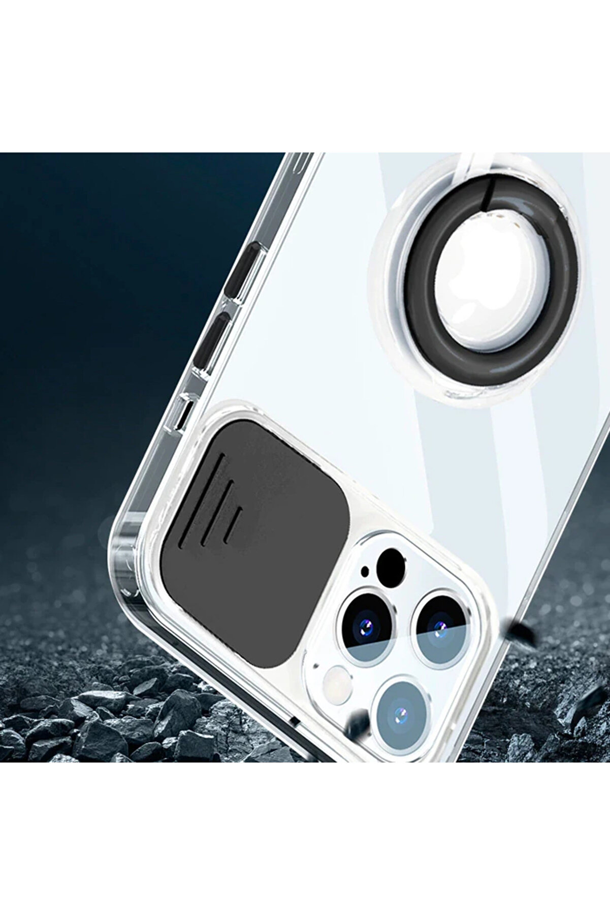 Ally İphone 12 Pro Max Kılıf Sürgülü Kamera Lens Korumalı Yüzük Standlı - Dropx5854-4936